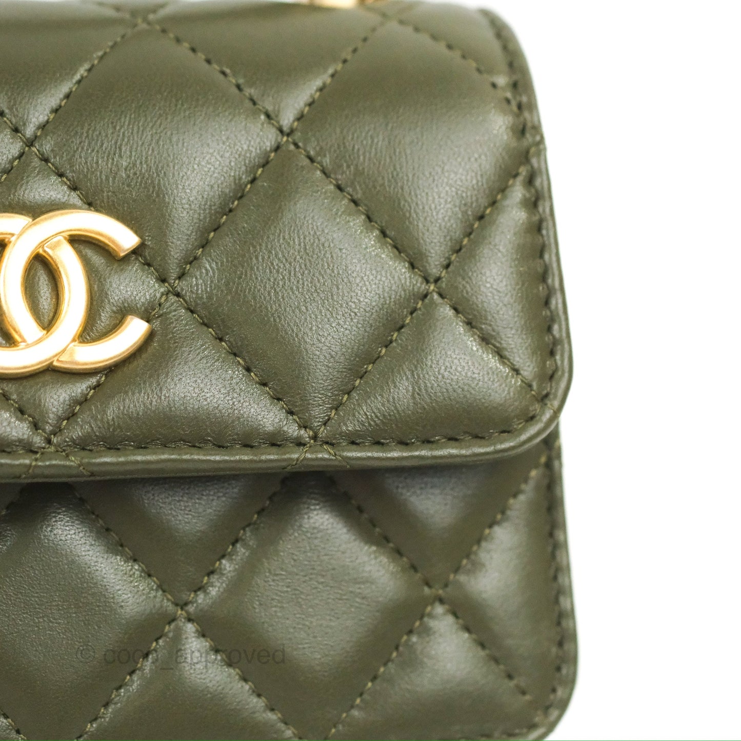 Chanel Top Handle Clutch With Chain Army Green Lambskin Aged Gold Hardware
