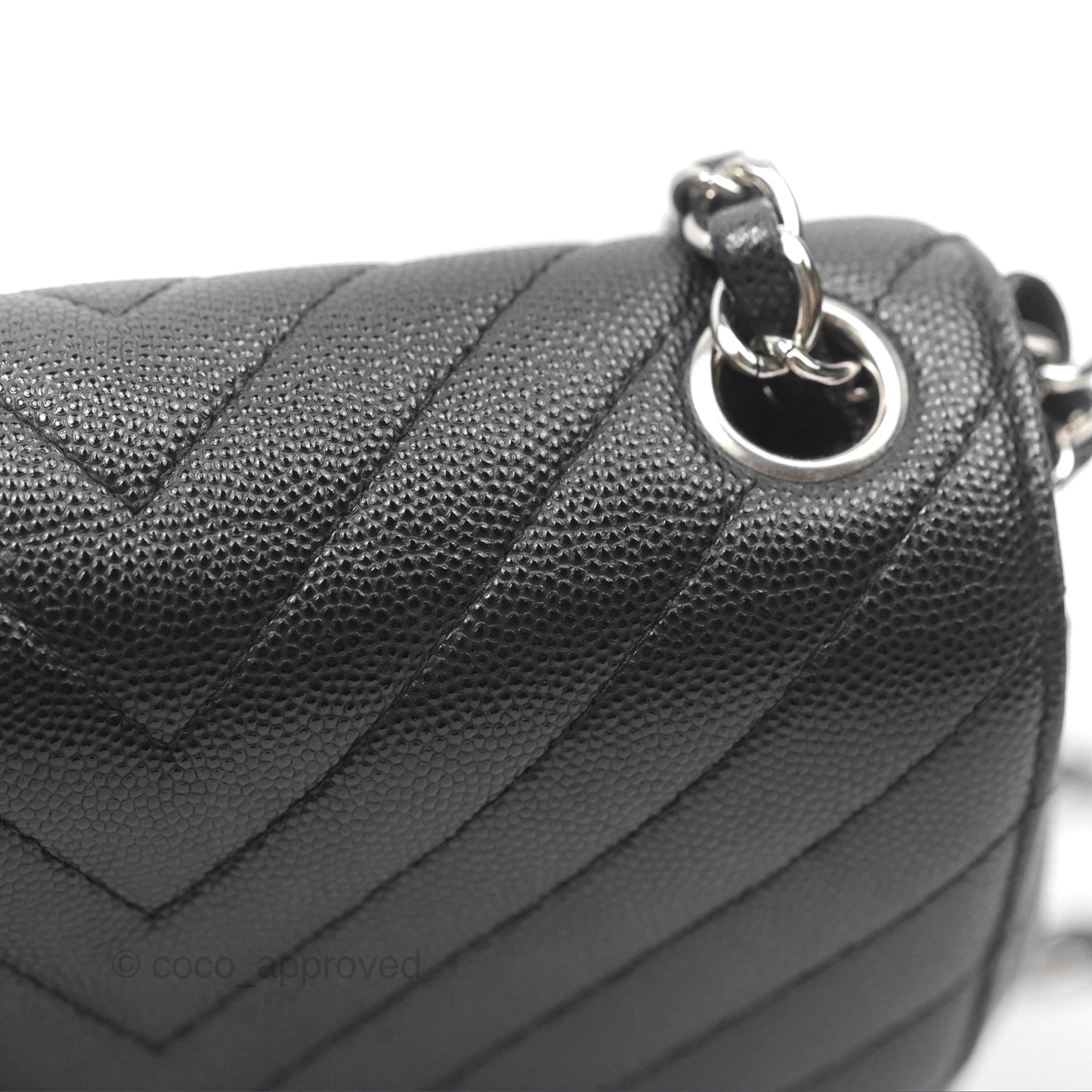 Chanel Mini Square Chevron Black Caviar Silver Hardware