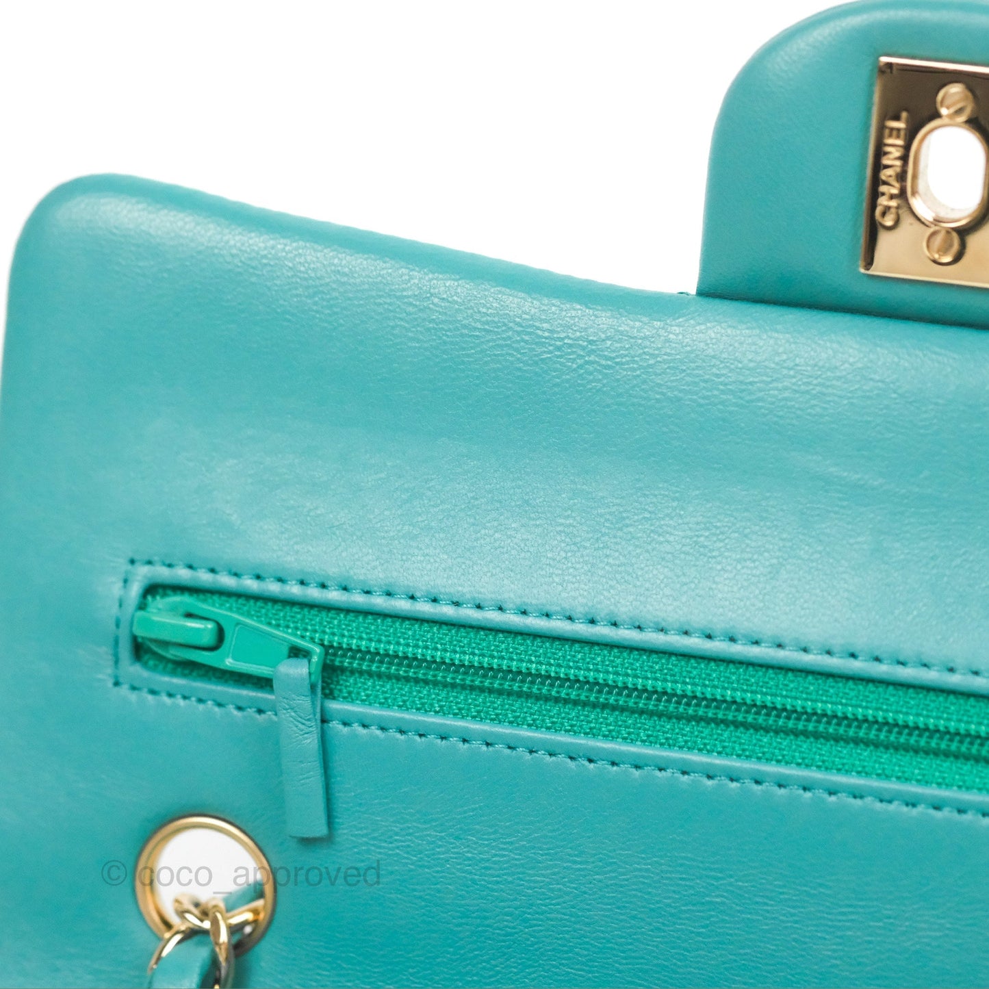 Chanel Small Classic Quilted Flap Turquoise Lambskin Gold Hardware