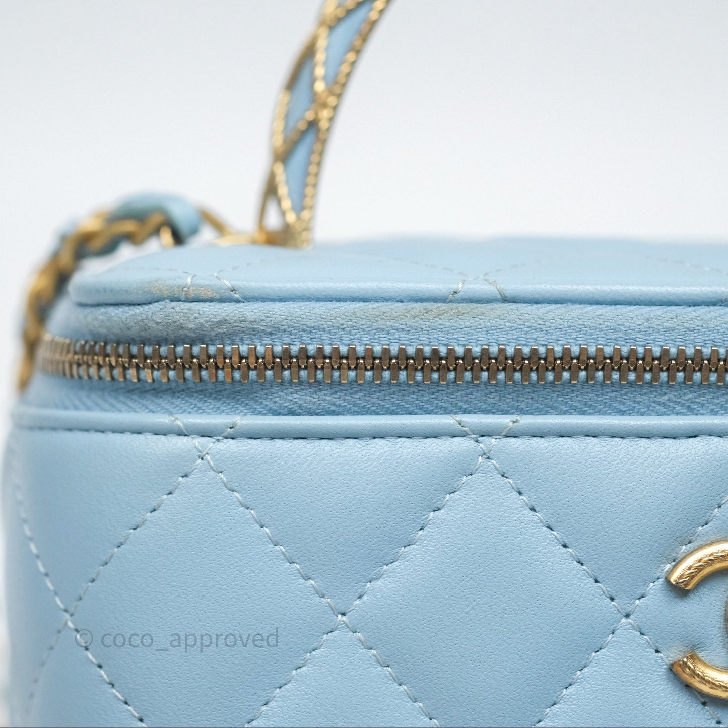 Chanel Vanity Rectangular Top Handle Blue Lambskin Gold Hardware