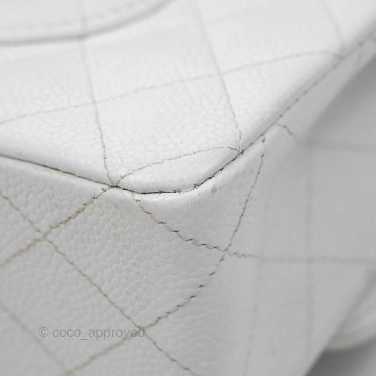 Chanel Classic M/L Medium Double Flap White Caviar Silver Hardware