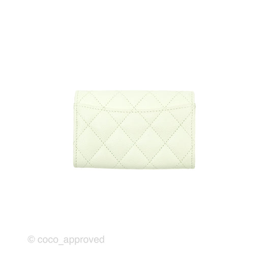 Chanel Quilted Flap Card Holder Light Green Caviar Gold Hardware