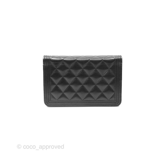 Chanel Quilted Boy Wallet on Chain WOC Black Calfskin Aged Gold Hardware