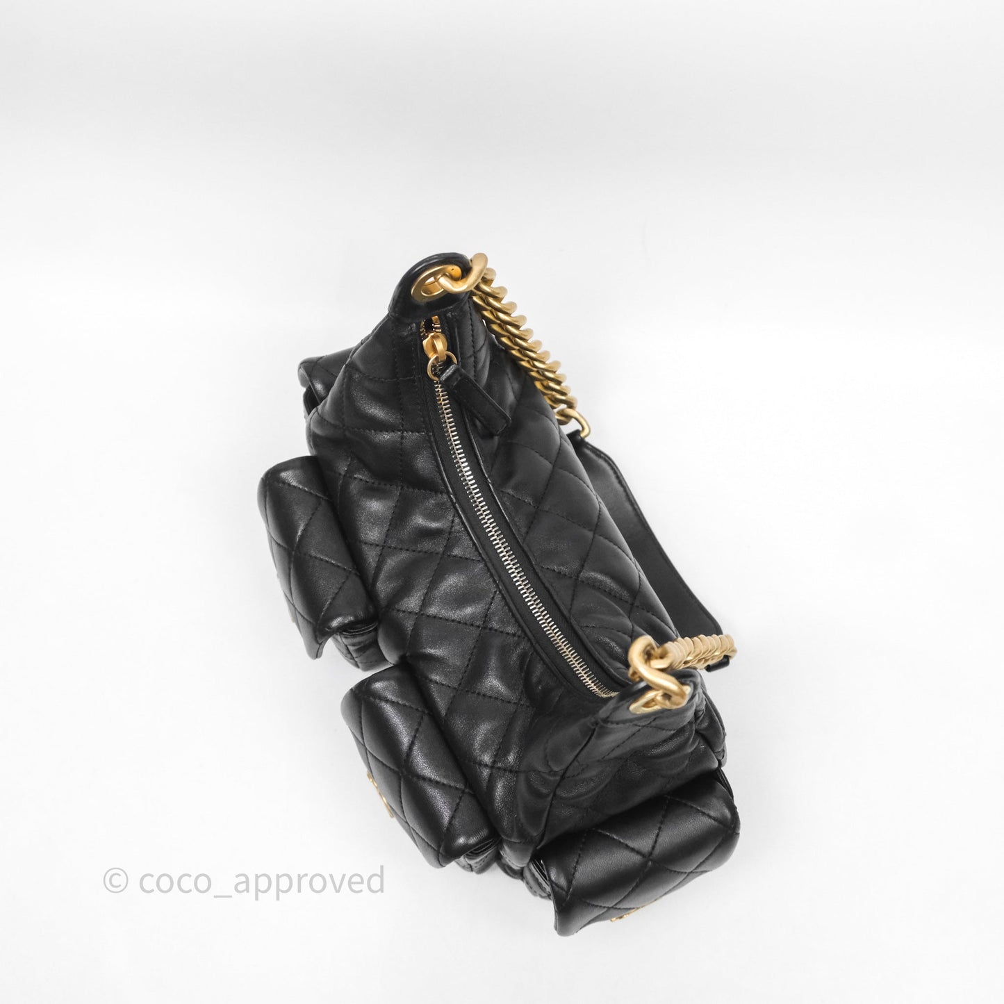 Chanel Small Quilted Trendy Double Pocket Hobo Black Lambskin Gold Hardware