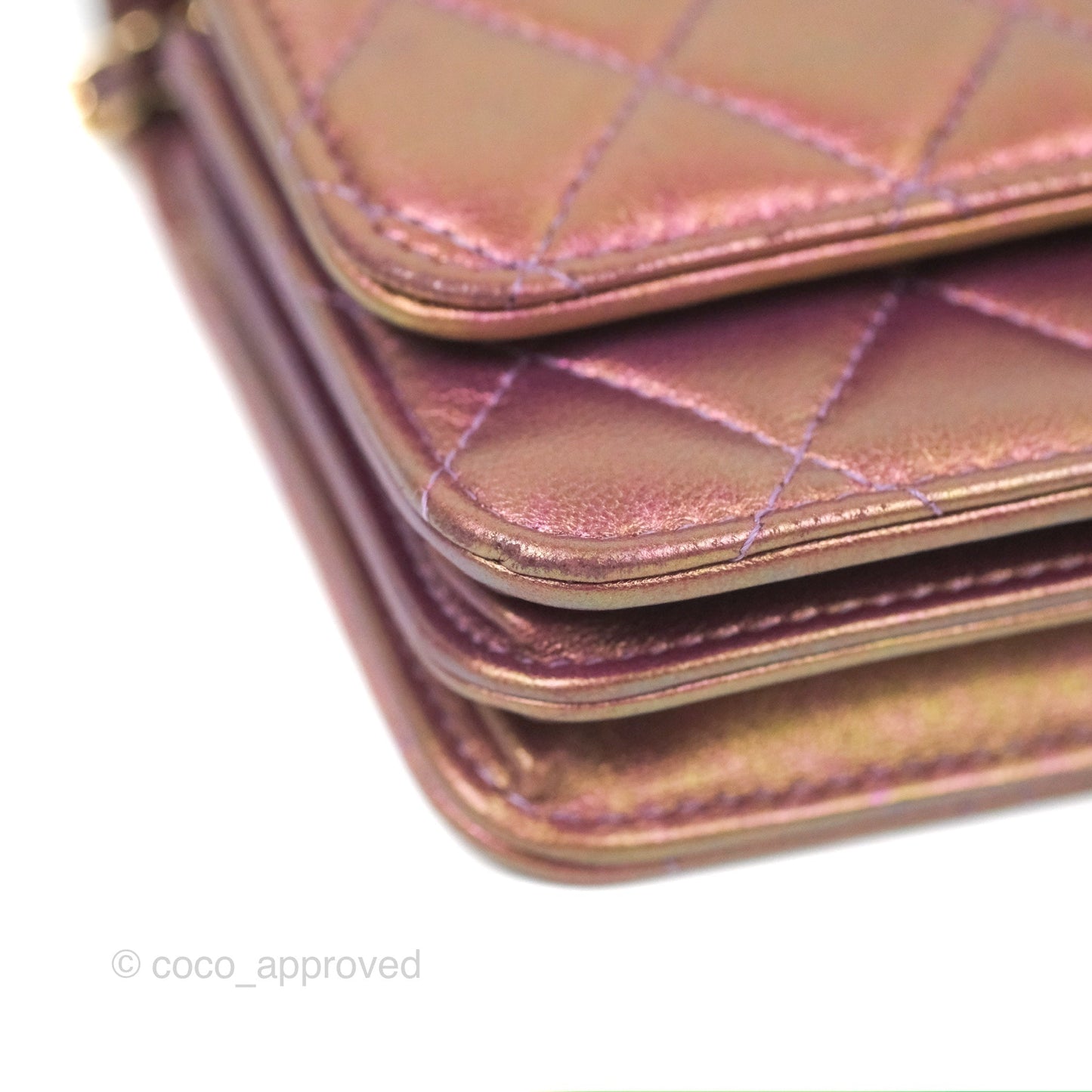 Chanel Quilted Mini Wallet on Chain WOC Iridescent Purple Gold Hardware