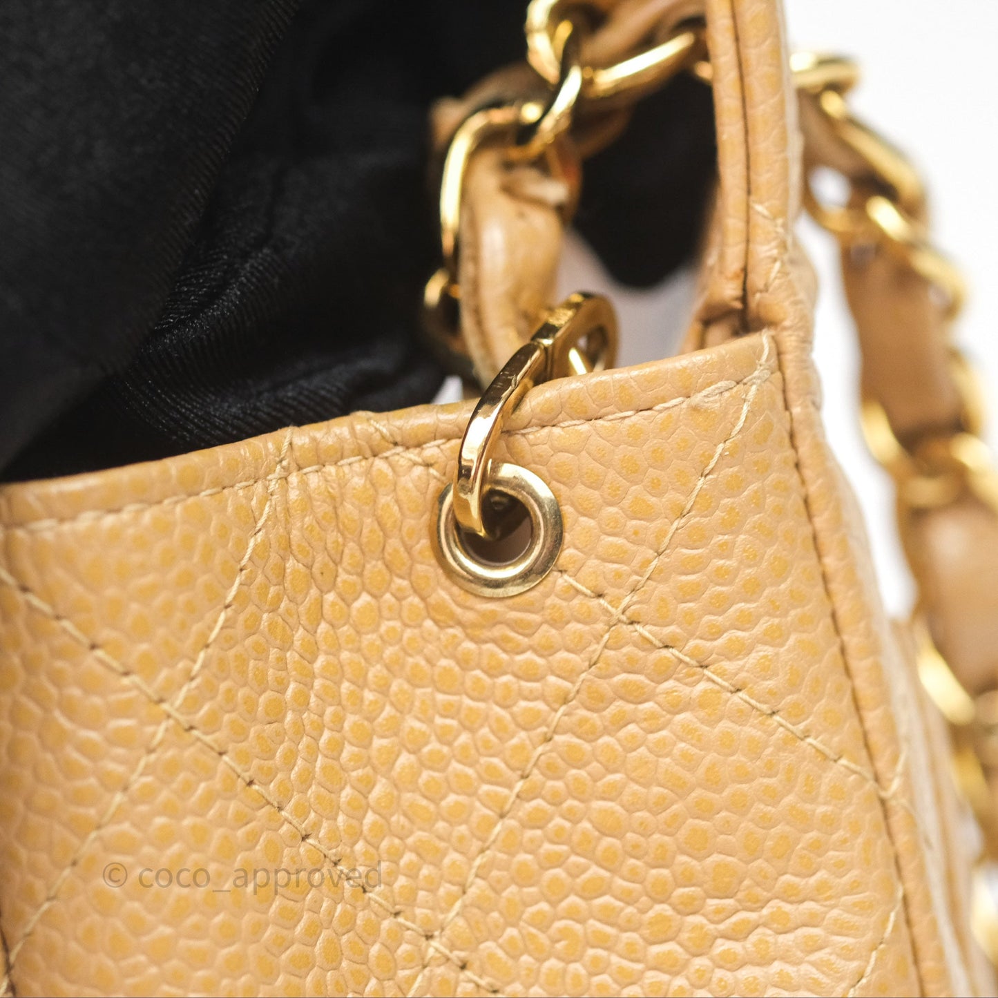 Chanel Vintage Mini Square Quilted Beige Caviar 24K Gold Hardware