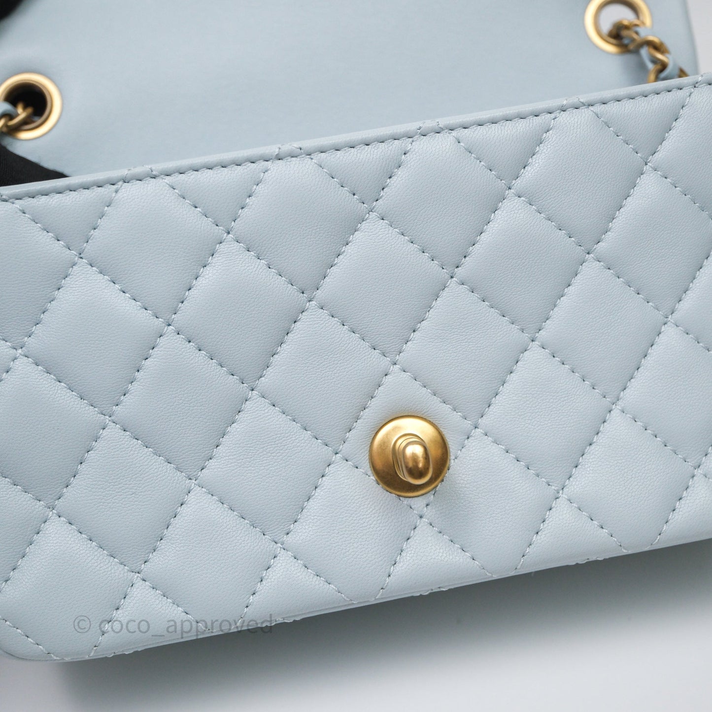 Chanel Pearl Crush Mini Rectangular Light Blue Lambskin Aged Gold Hardware