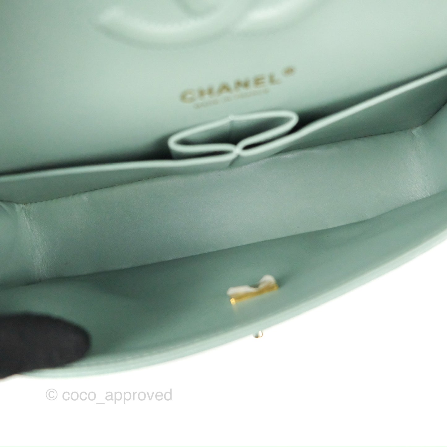 Chanel Classic M/L Medium Flap Quilted Tiffany Green Caviar Gold Hardware