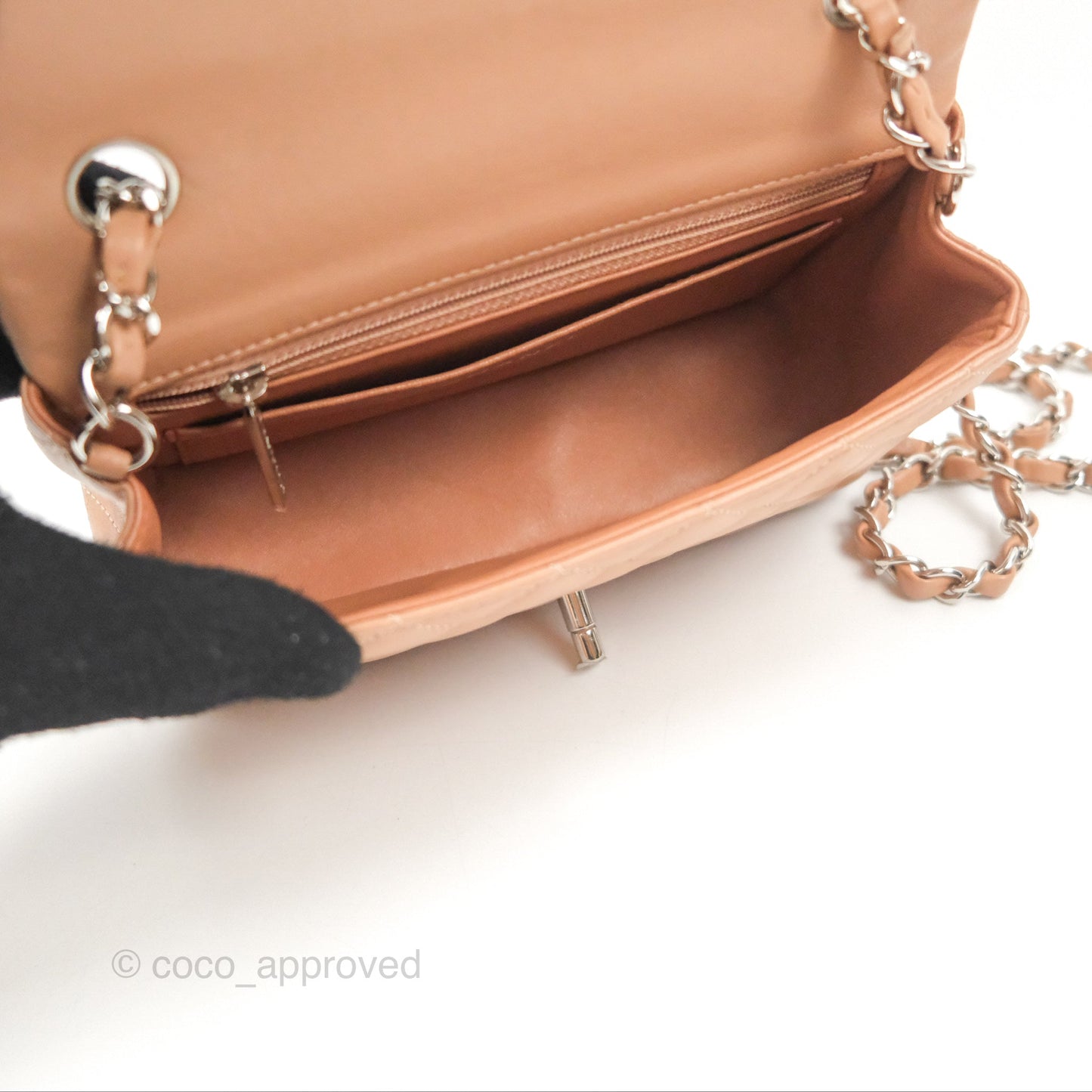 Chanel Mini Rectangular Quilted Beige Lambskin Silver Hardware