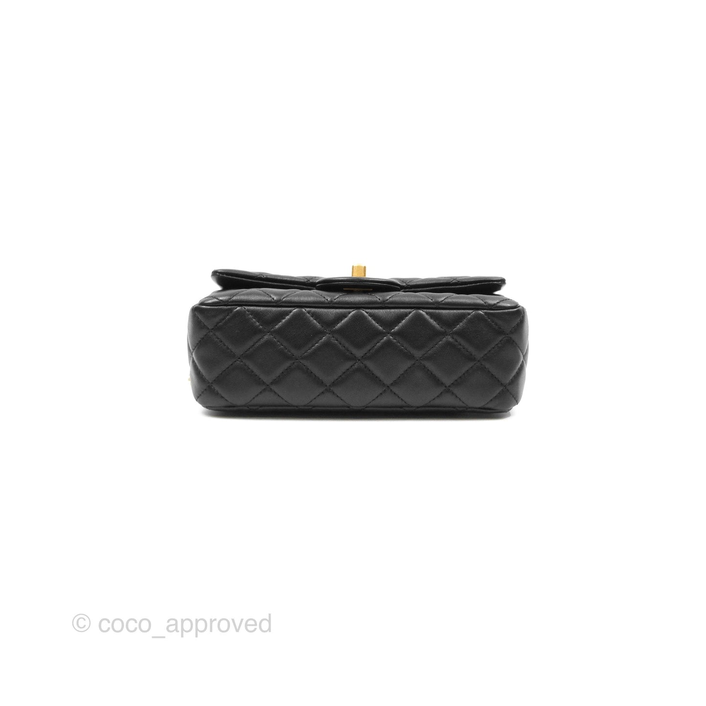 Chanel Pearl Crush Mini Rectangular Quilted Black Lambskin Aged Gold Hardware