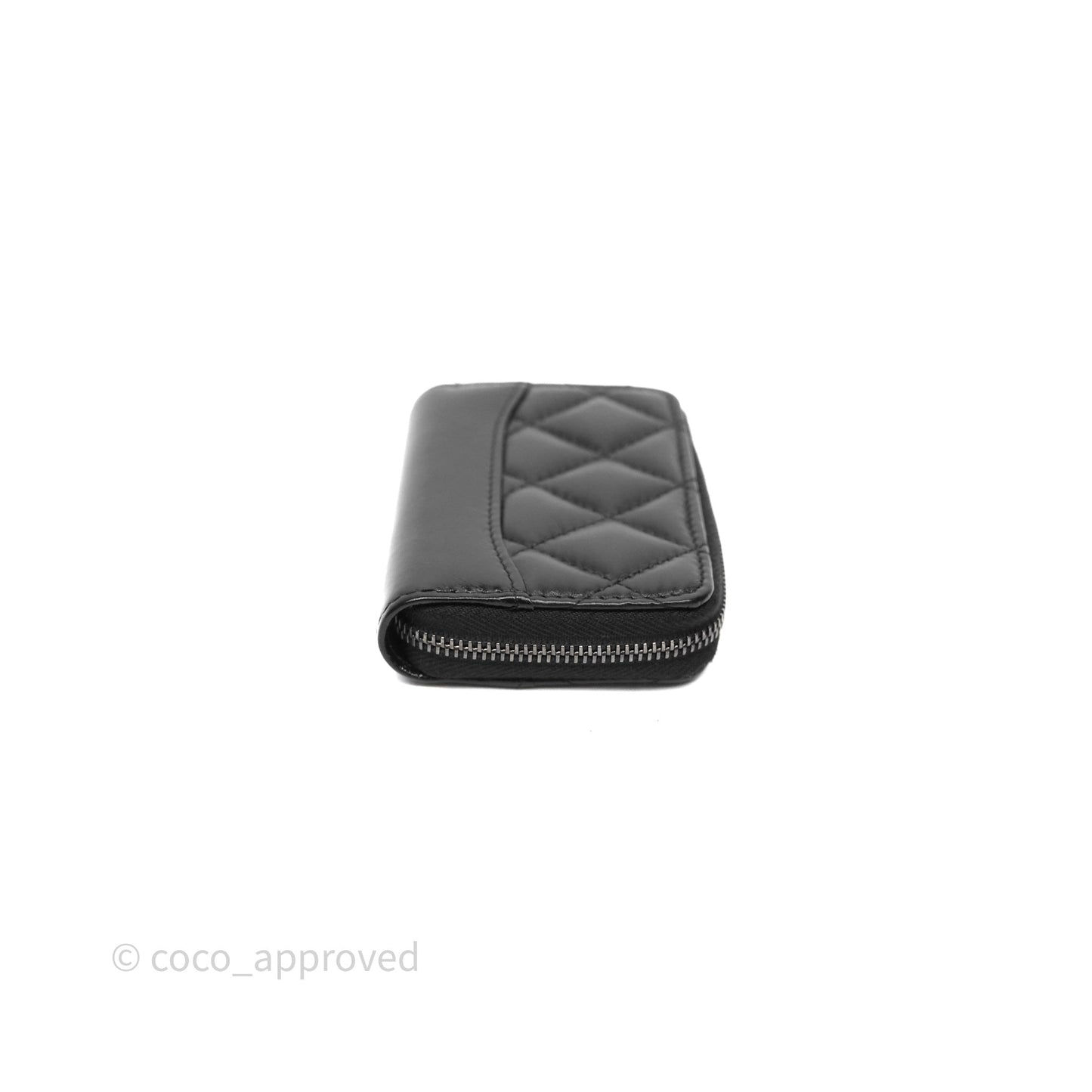 Chanel Quilted Gabrielle Zip Coin Purse Black Lambskin Aged Gold Hardware