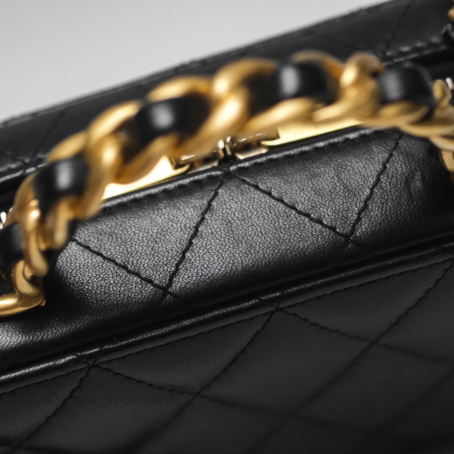 Chanel Top Handle Vanity Case Black Lambskin Aged Gold Hardware 22A