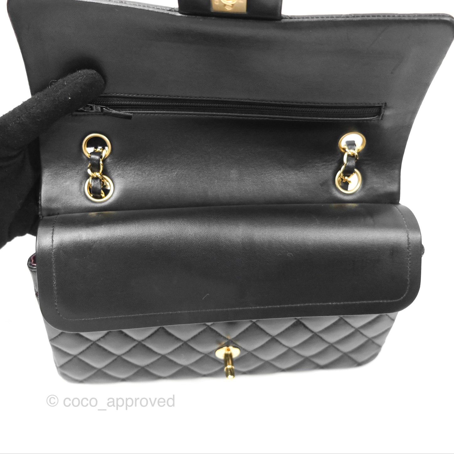Chanel Classic M/L Medium Flap Quilted Black Lambskin Gold Hardware