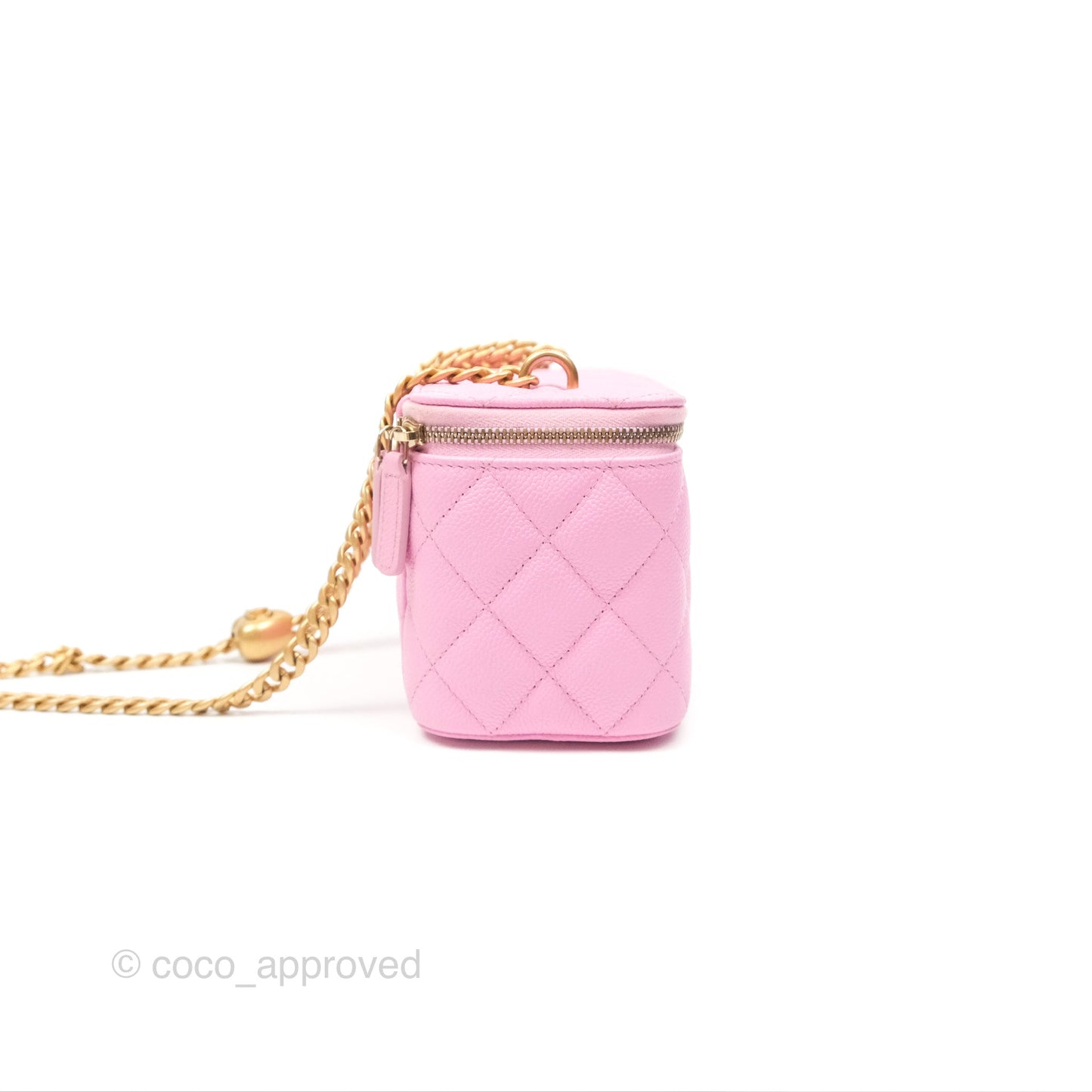 Chanel Vanity with Heart Adjustable Chain Pink Caviar Aged Gold Hardware
