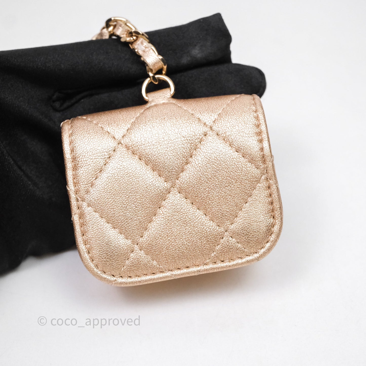 Chanel Quilted Round Coin Purse With Airpods Case Lambskin Metallic Gold Gold Hardware