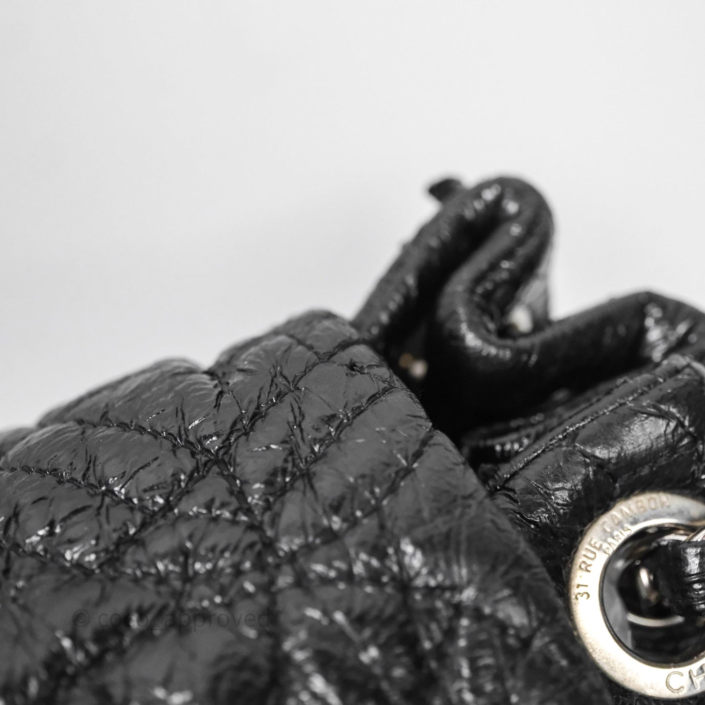 Chanel Black Vinyl Graphic Edge Flap Bag Silver Hardware⁣⁣