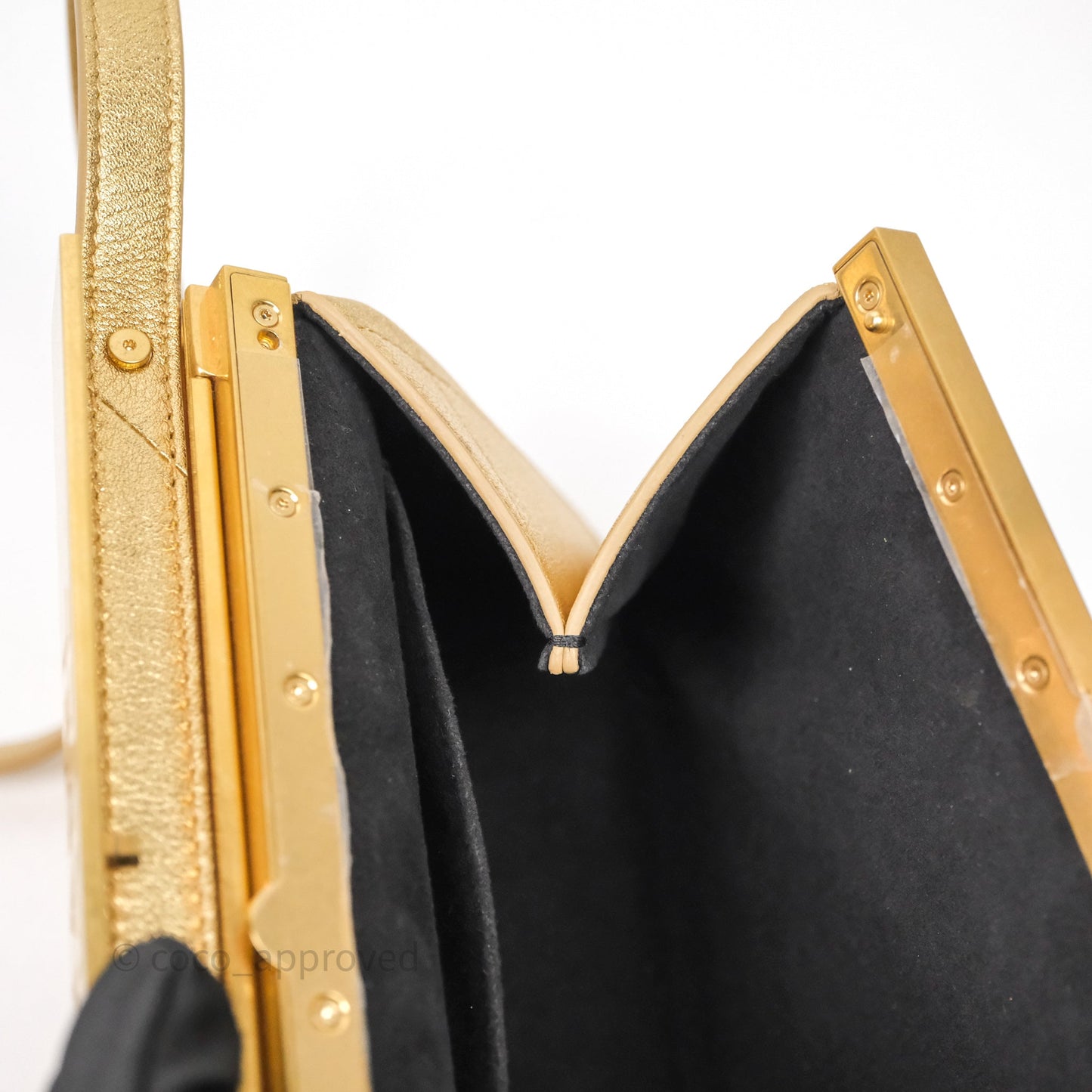Chanel Calfskin Kiss Lock Frame Gold Bag