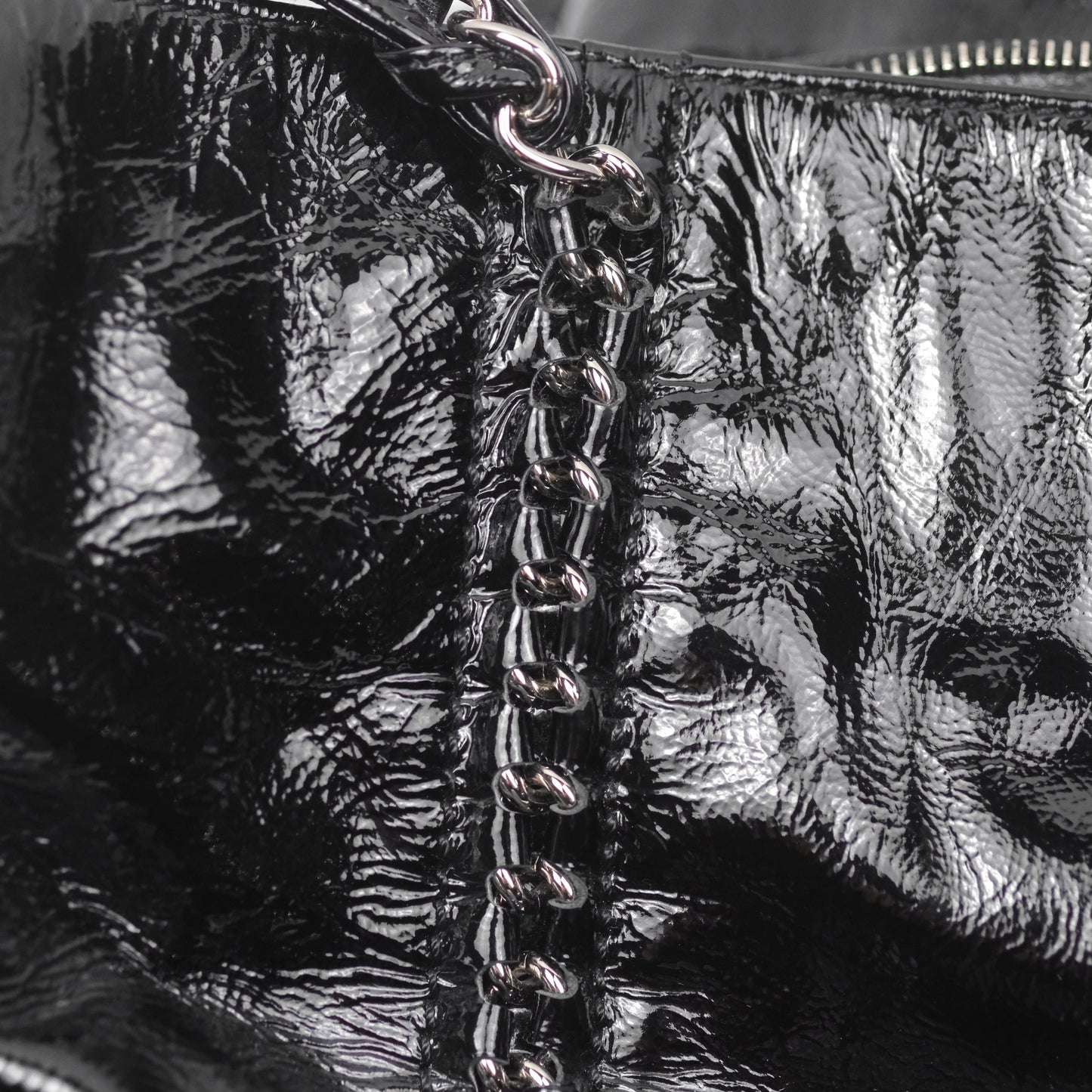 Chanel Bowling Tote Bag Black Glazed Calfskin Silver Hardware