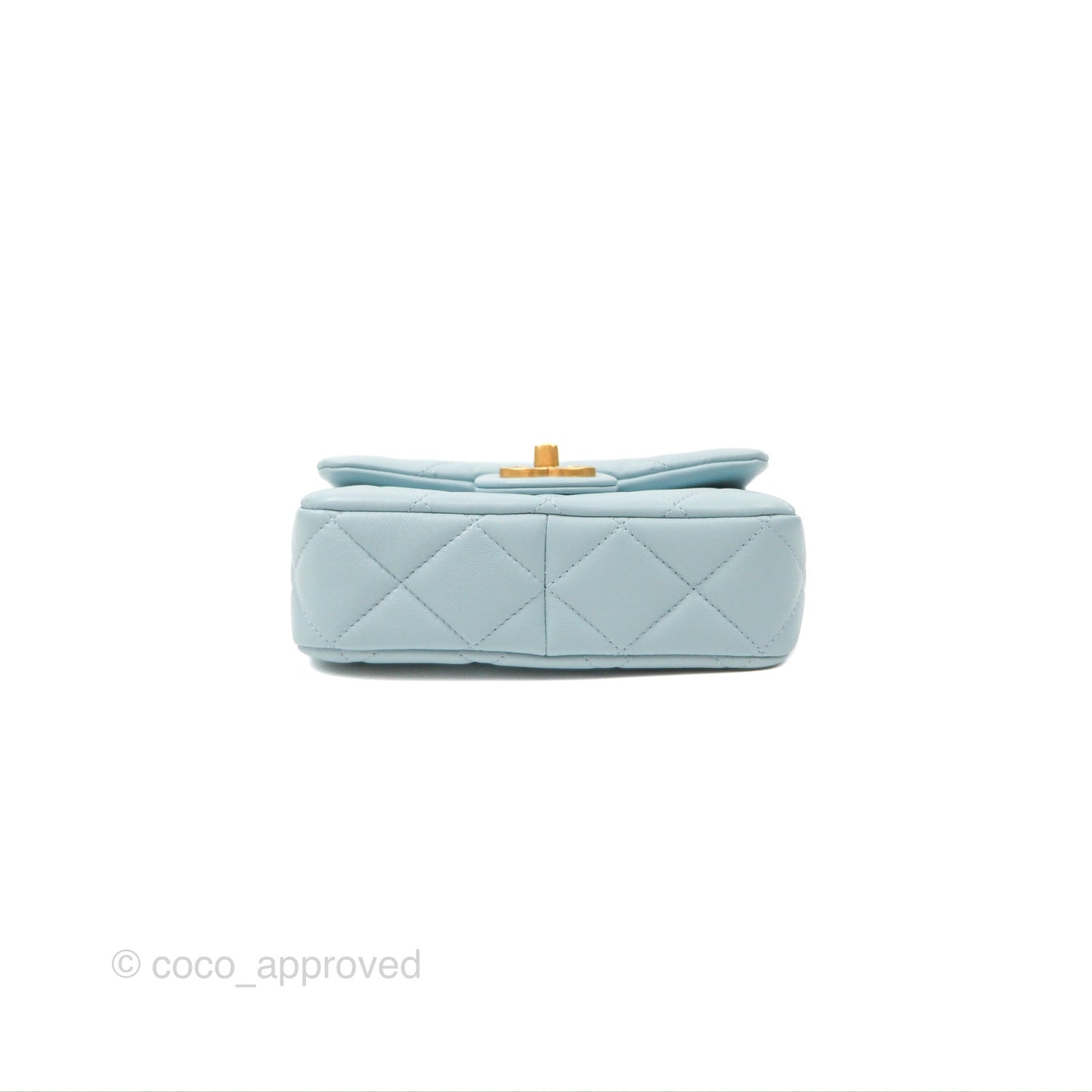 Chanel Quilted Enamel Pending CC Mini Square Flap Baby Blue Lambskin 22P