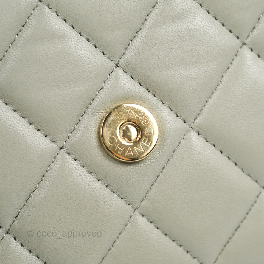 Chanel Quilted Classic Wallet on Chain WOC Light Grey Lambskin Gold Hardware