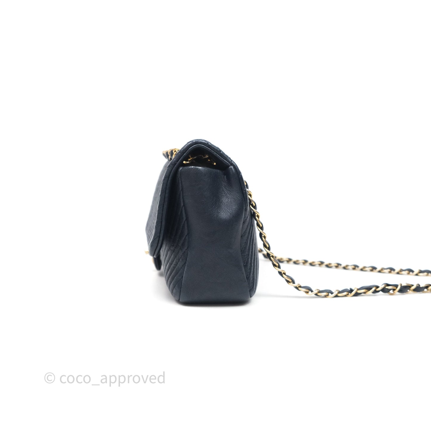 Chanel Medium Chevron Surpique Flap Navy Calfskin Aged Gold Hardware
