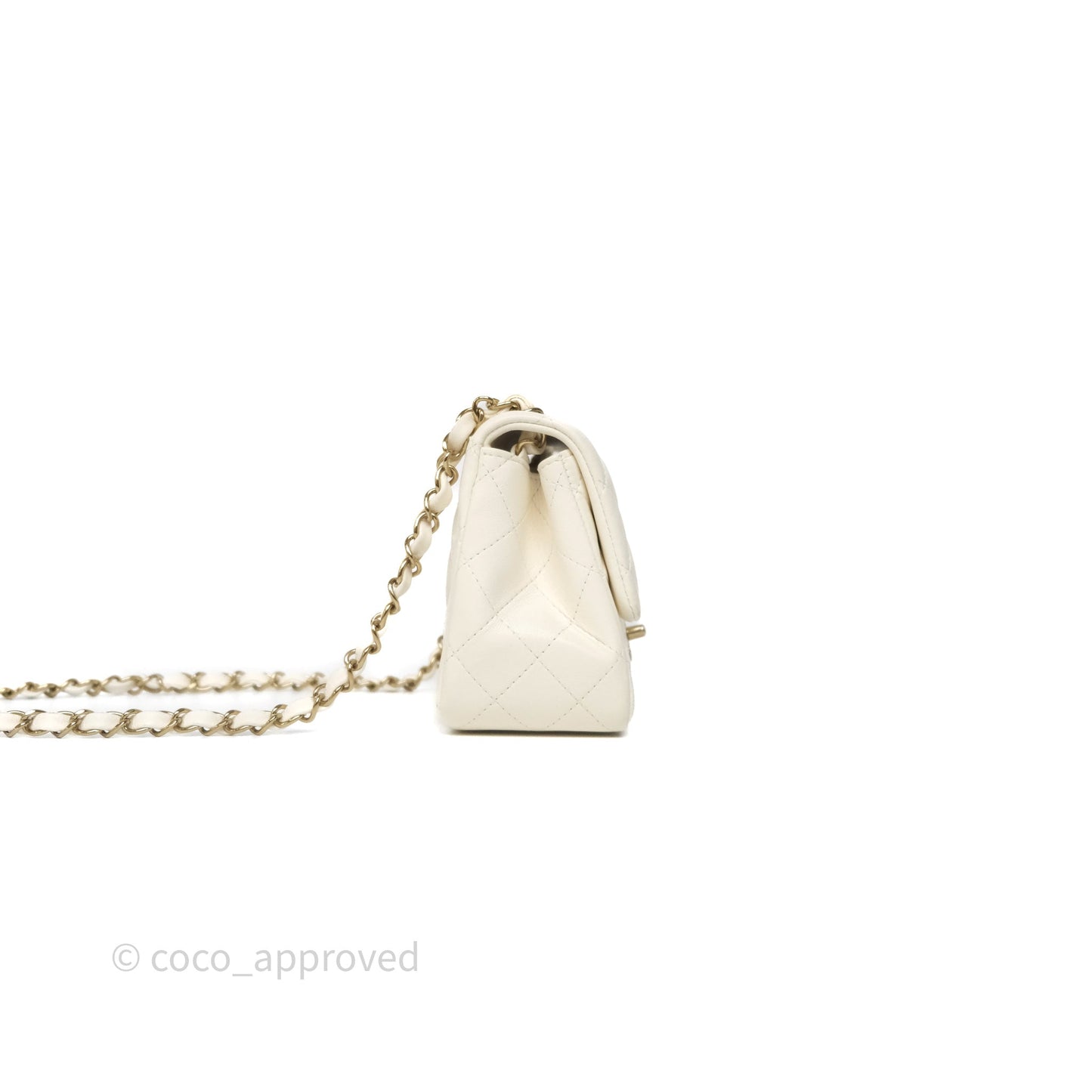Chanel Quilted Mini Square White Lambskin Gold Hardware