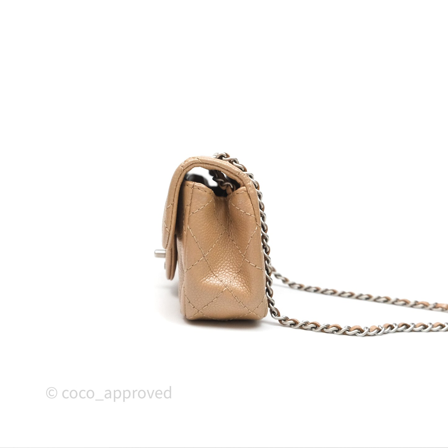 Chanel Quilted Extra Mini Rectangular Flap Beige Caviar Matt Silver Hardware