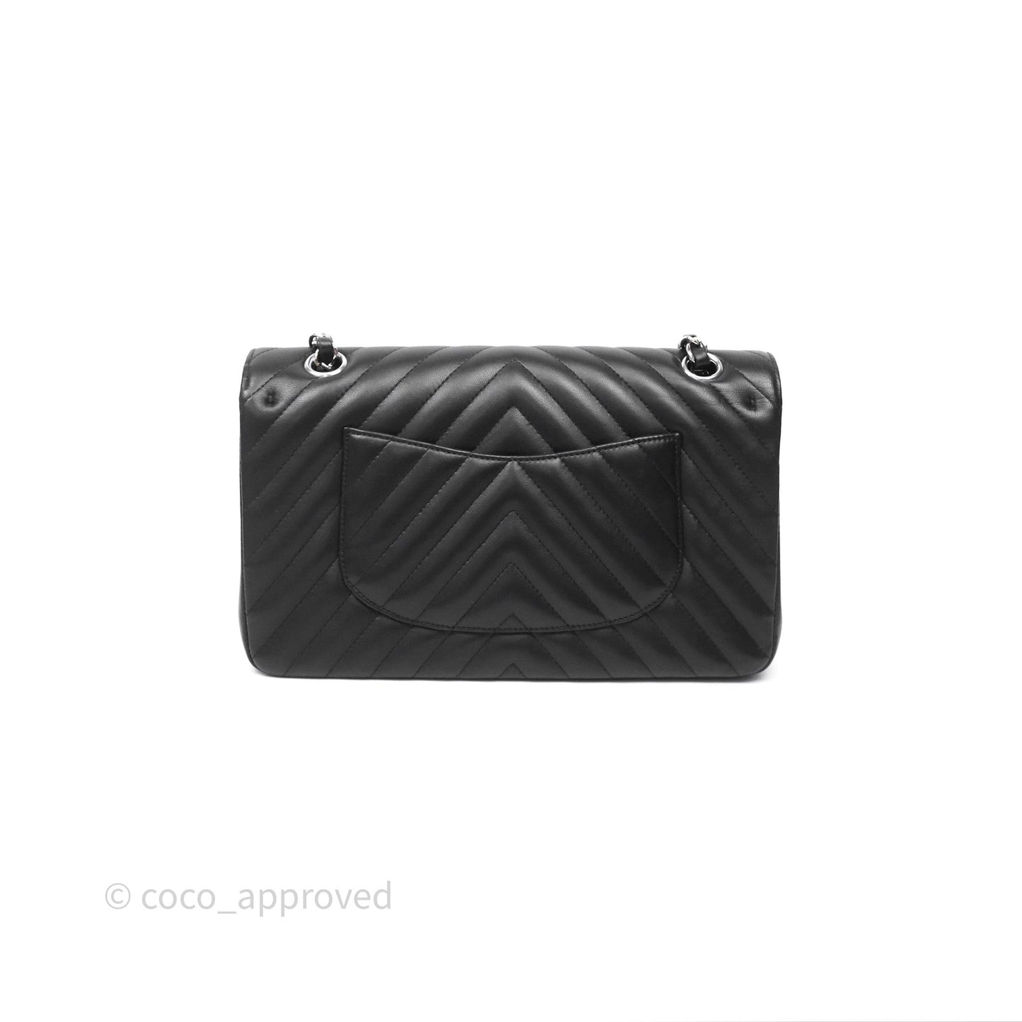 Chanel Classic M/L Medium Flap Chevron Black Lambskin Silver Hardware