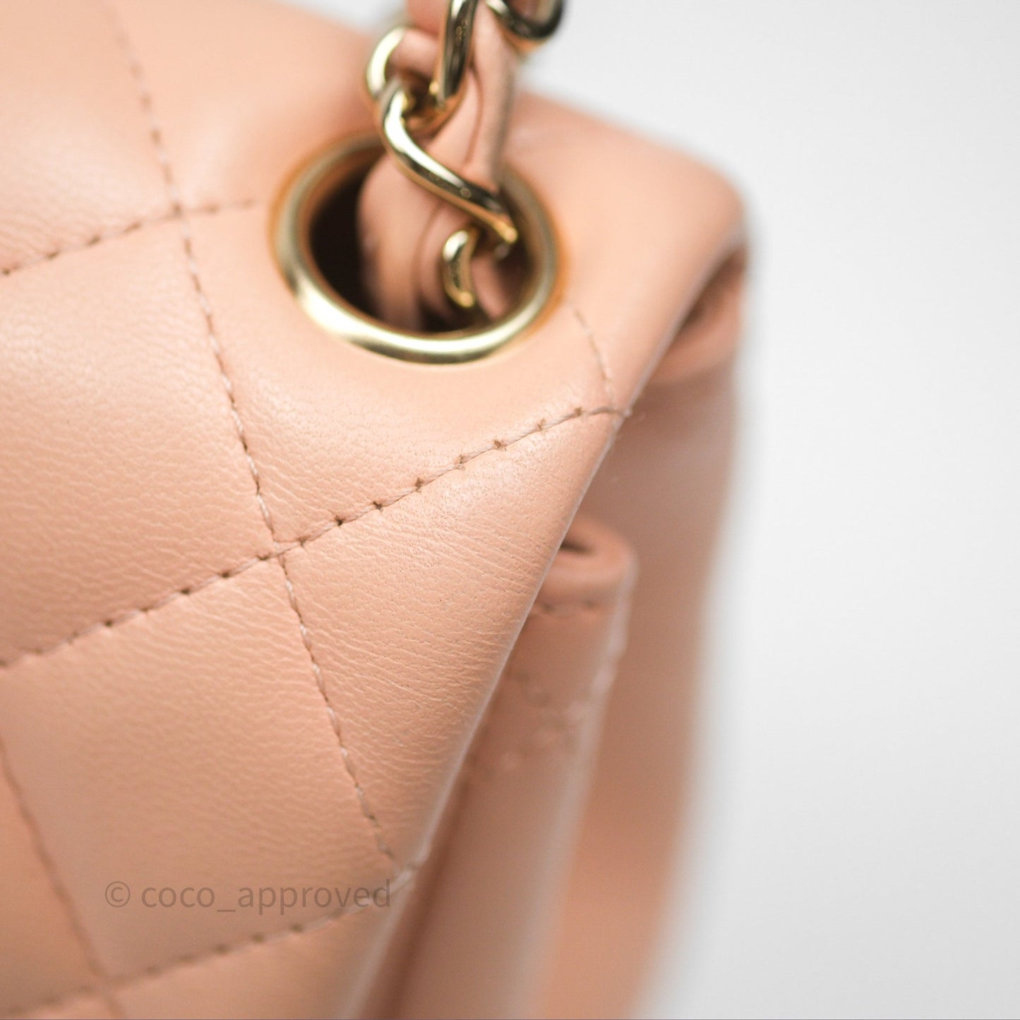 Chanel Mini Square Flap Quilted Beige Pink Lambskin Gold Hardware