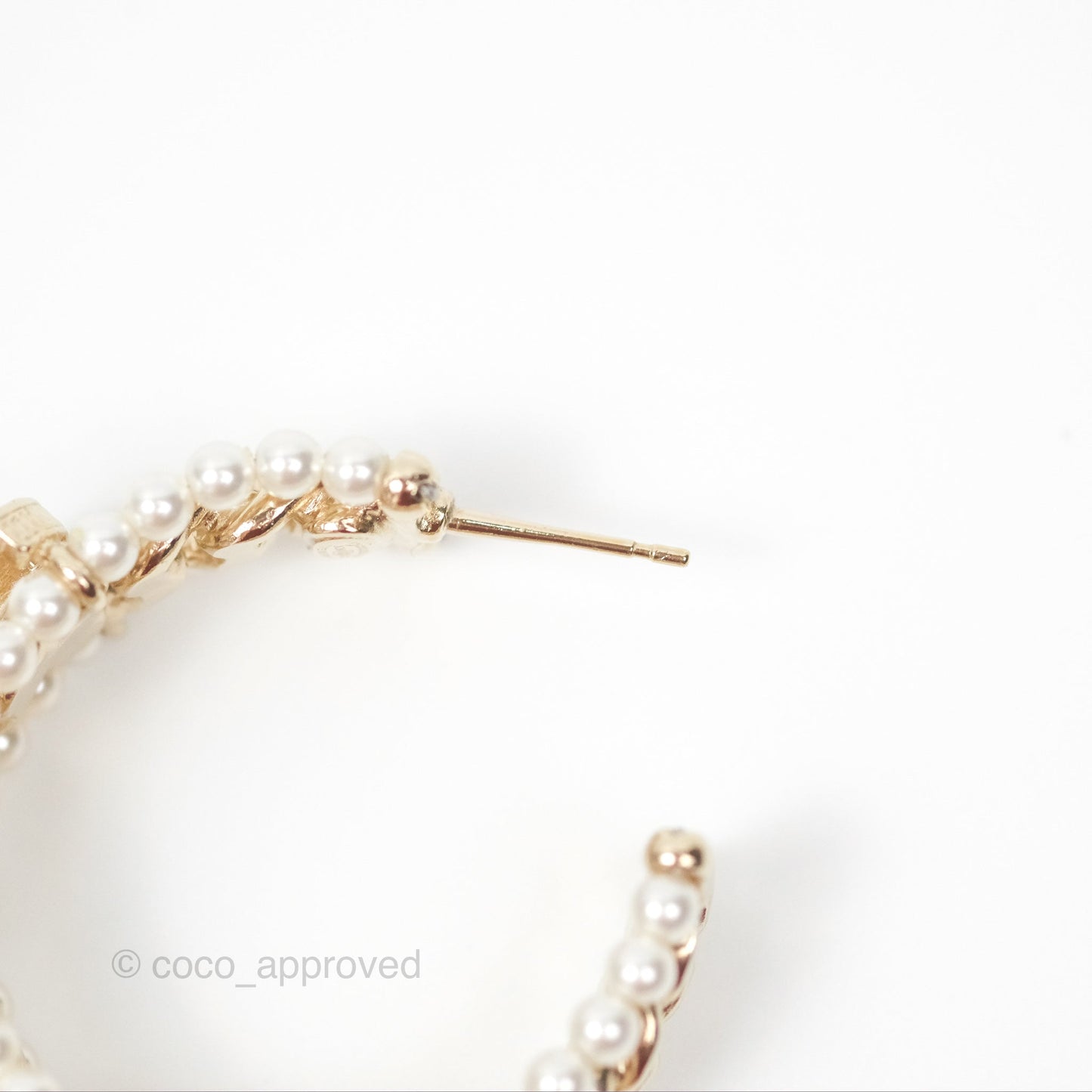 Chanel CC Pearl Hoop Earrings Gold Tone 20C