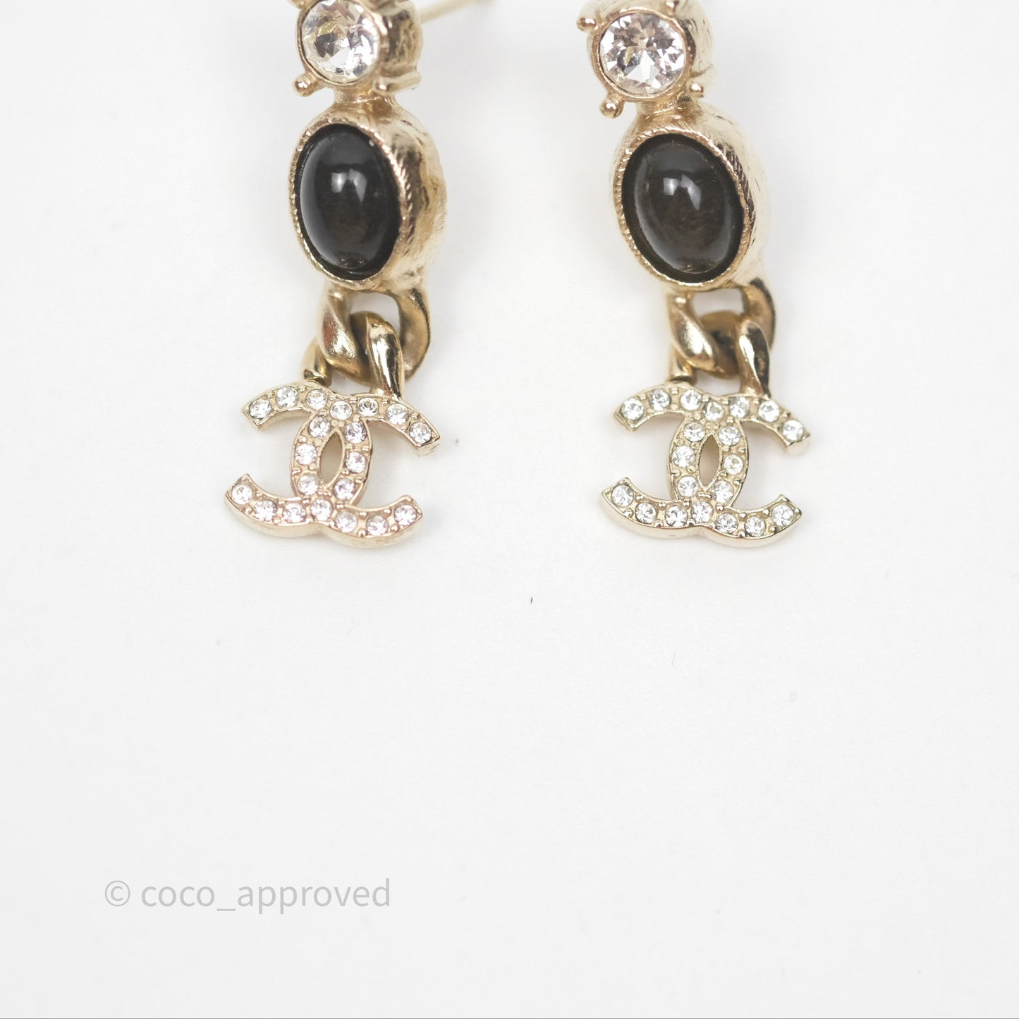Chanel Crystal CC Black Resin Drop Earrings Gold Tone 21K
