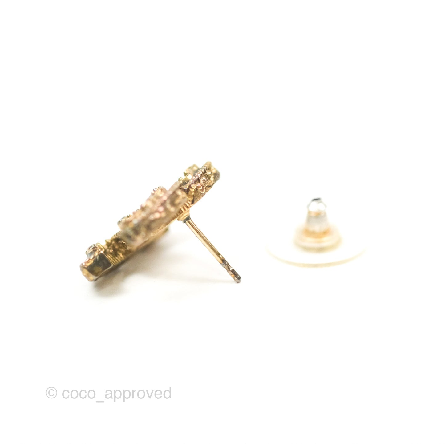 Chanel CC Black Earrings Gold Tone 13K
