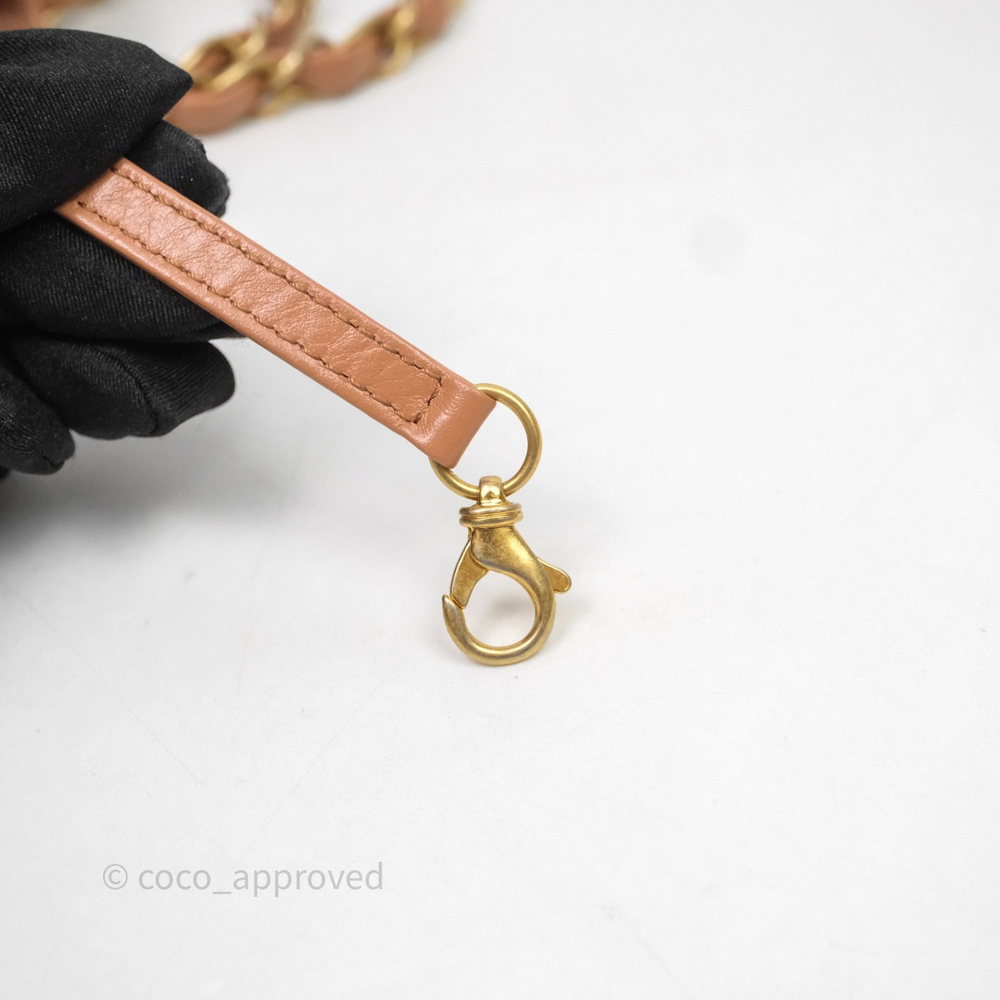 Chanel 22 Small Caramel Beige Shiny Calfskin Aged Gold Hardware