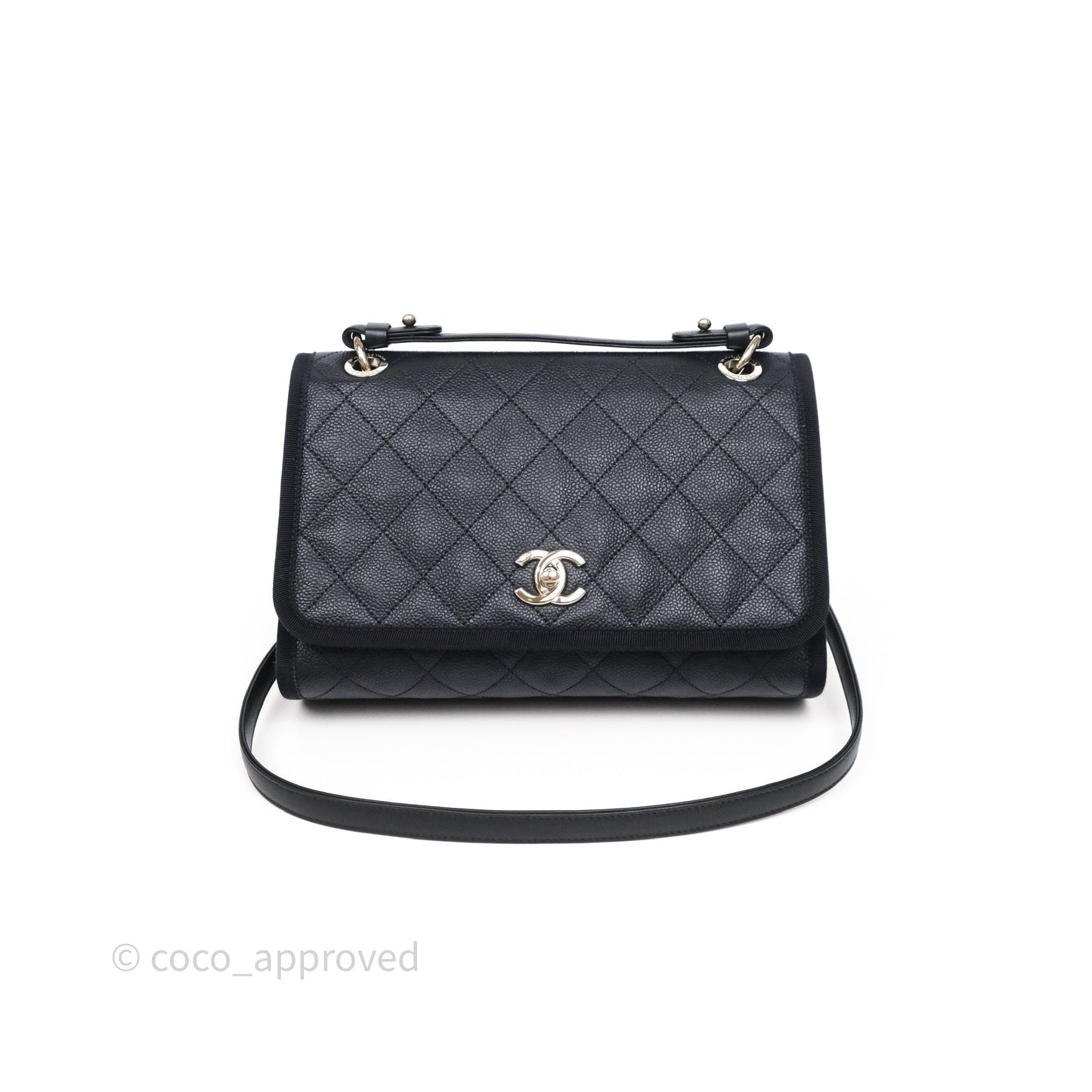 Chanel Top Handle Flap Bag Dark Navy Caviar Silver Hardware