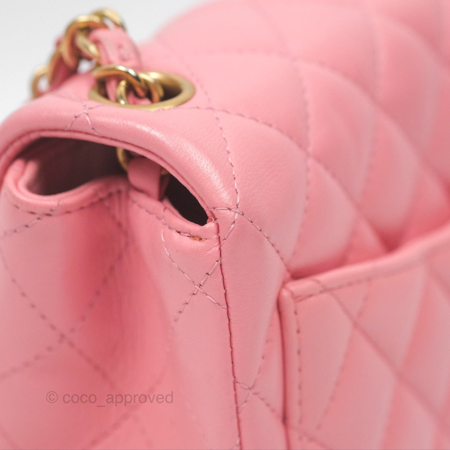 Chanel Mini Square Pink Lambskin Aged Gold Hardware
