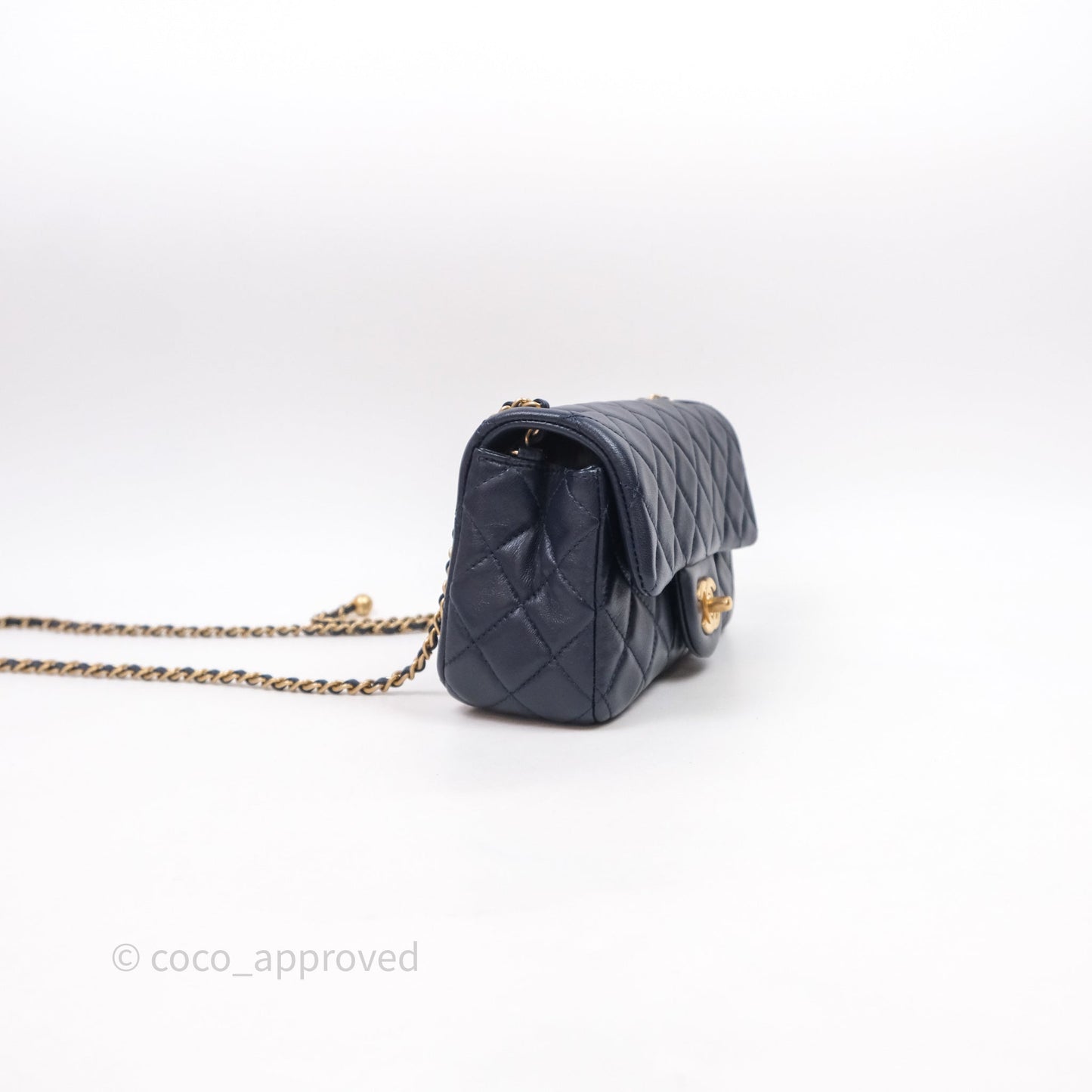 Chanel Mini Rectangular Pearl Crush Navy Lambskin Aged Gold Hardware