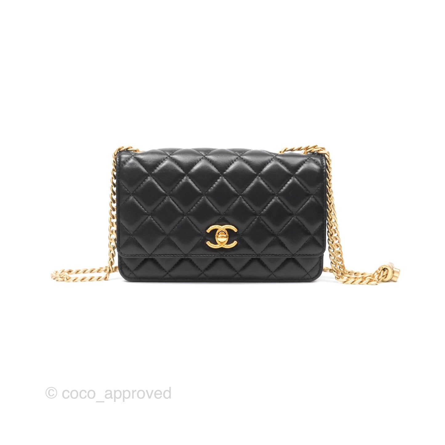 Chanel All Slide Wallet on Chain WOC Adjustable Chain Quilted Black Lambskin 22K