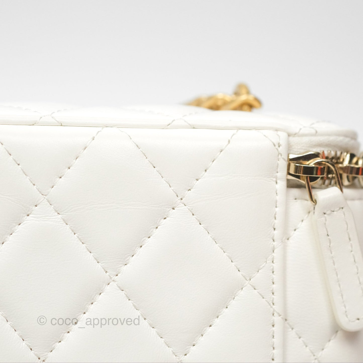Chanel All Slide Vanity with Adjustable Chain White Lambskin Aged Gold Hardware