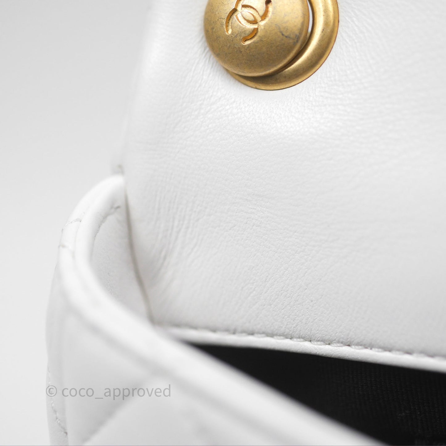 Chanel Small Flap Bag White Lambskin Aged Gold and Lacquered Metal 22S