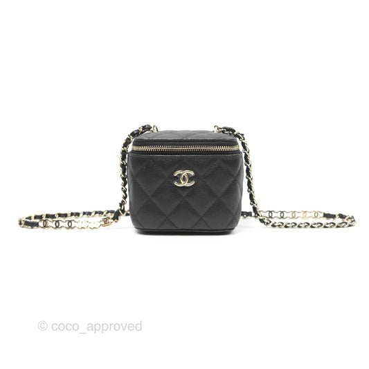 Chanel Mini Vanity With CC Chain Black Caviar Gold Hardware