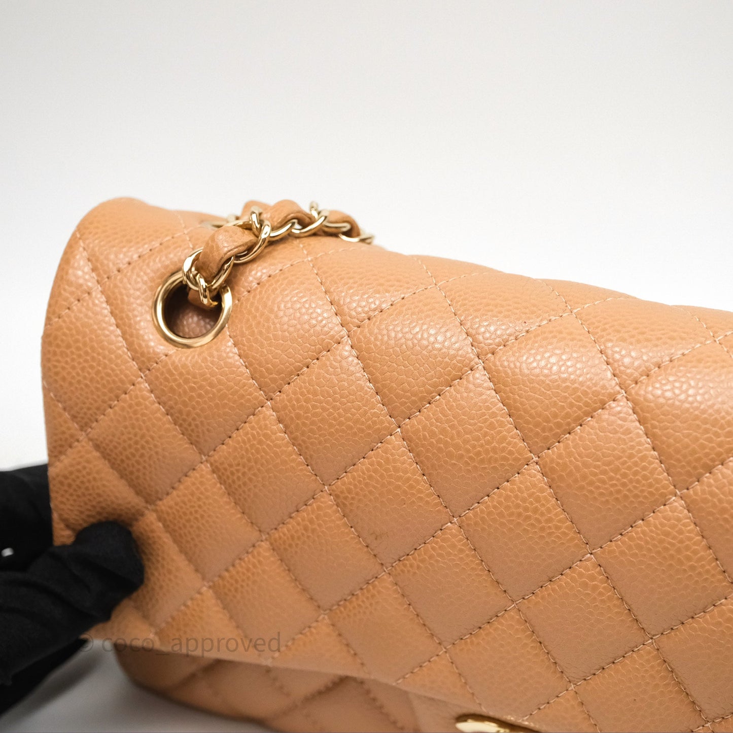 Chanel Classic M/L Medium Flap Quilted Beige Caviar Gold Hardware