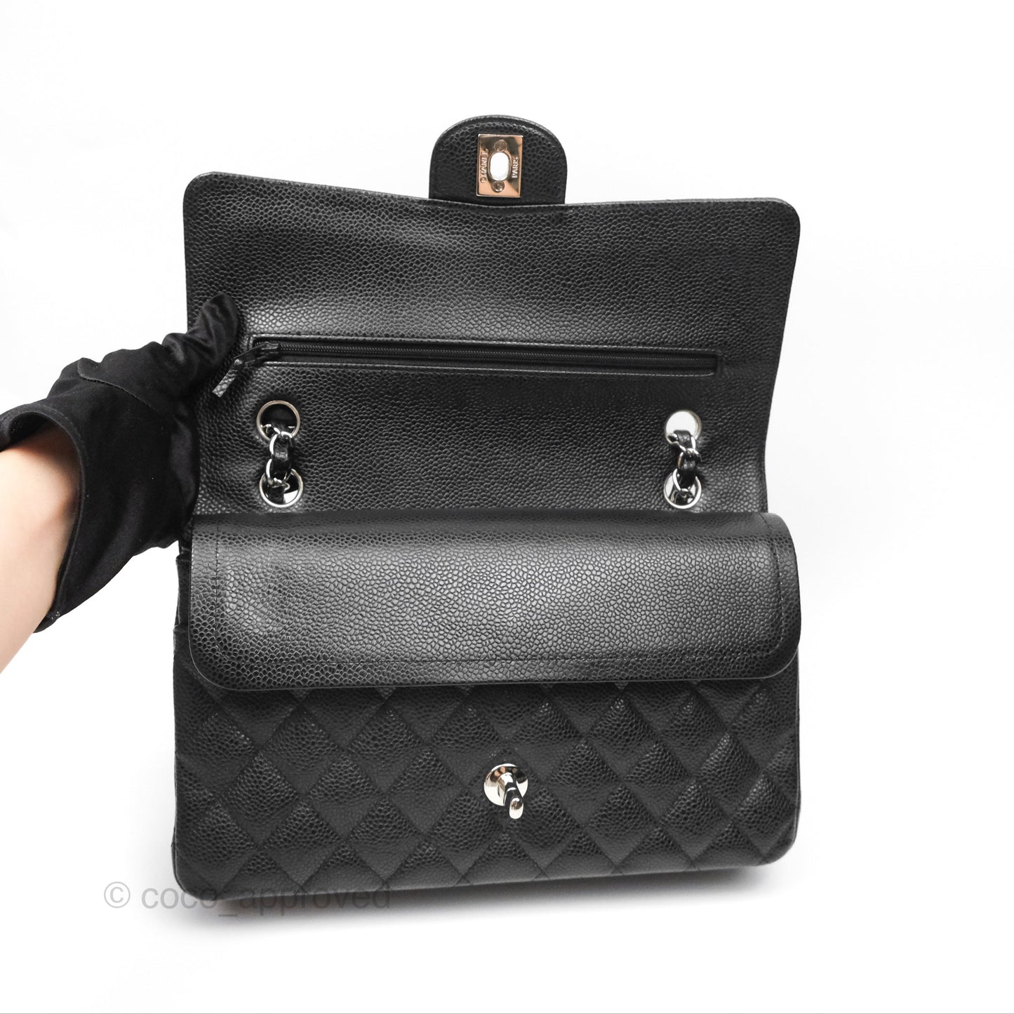 Chanel Classic M/L Medium Flap Quilted Black Caviar Silver Hardware