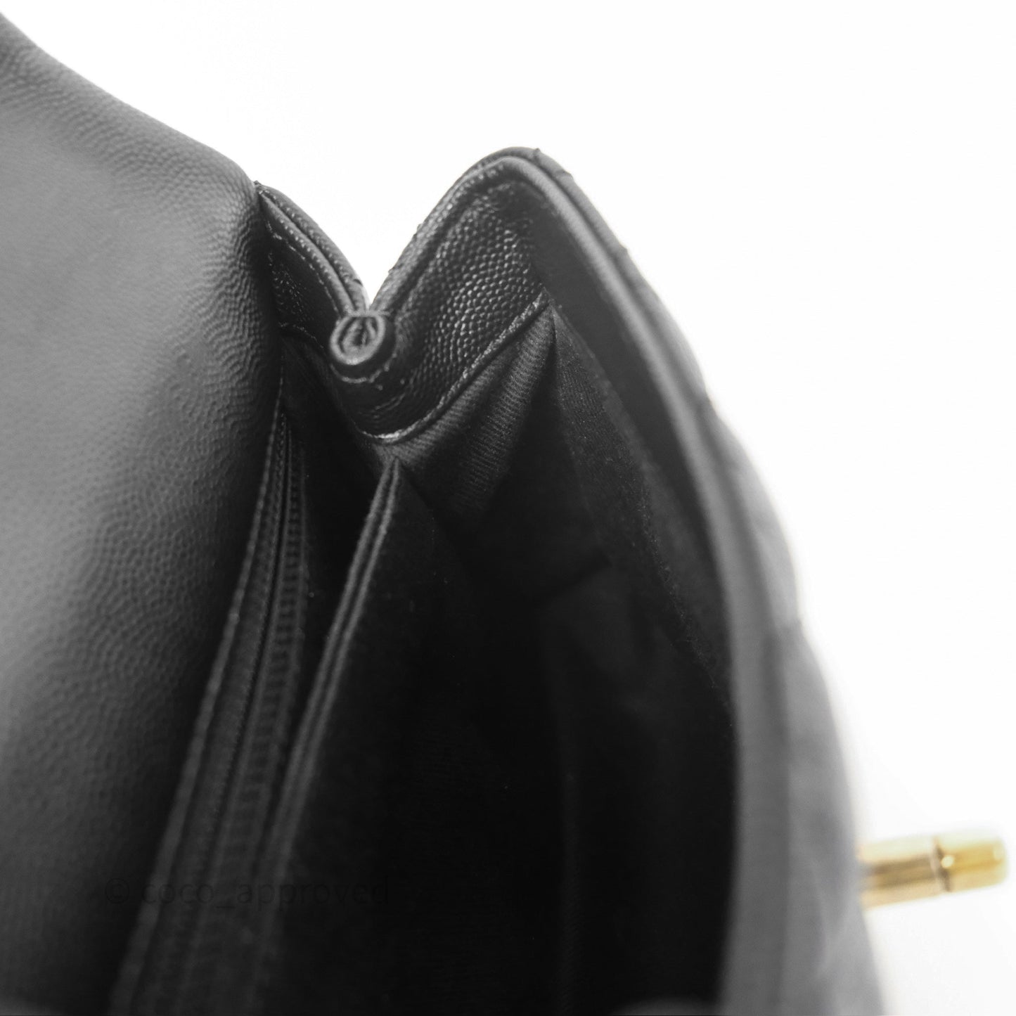 Chanel Small Coco Handle Quilted Black Caviar Aged Gold Hardware Lizard Handle