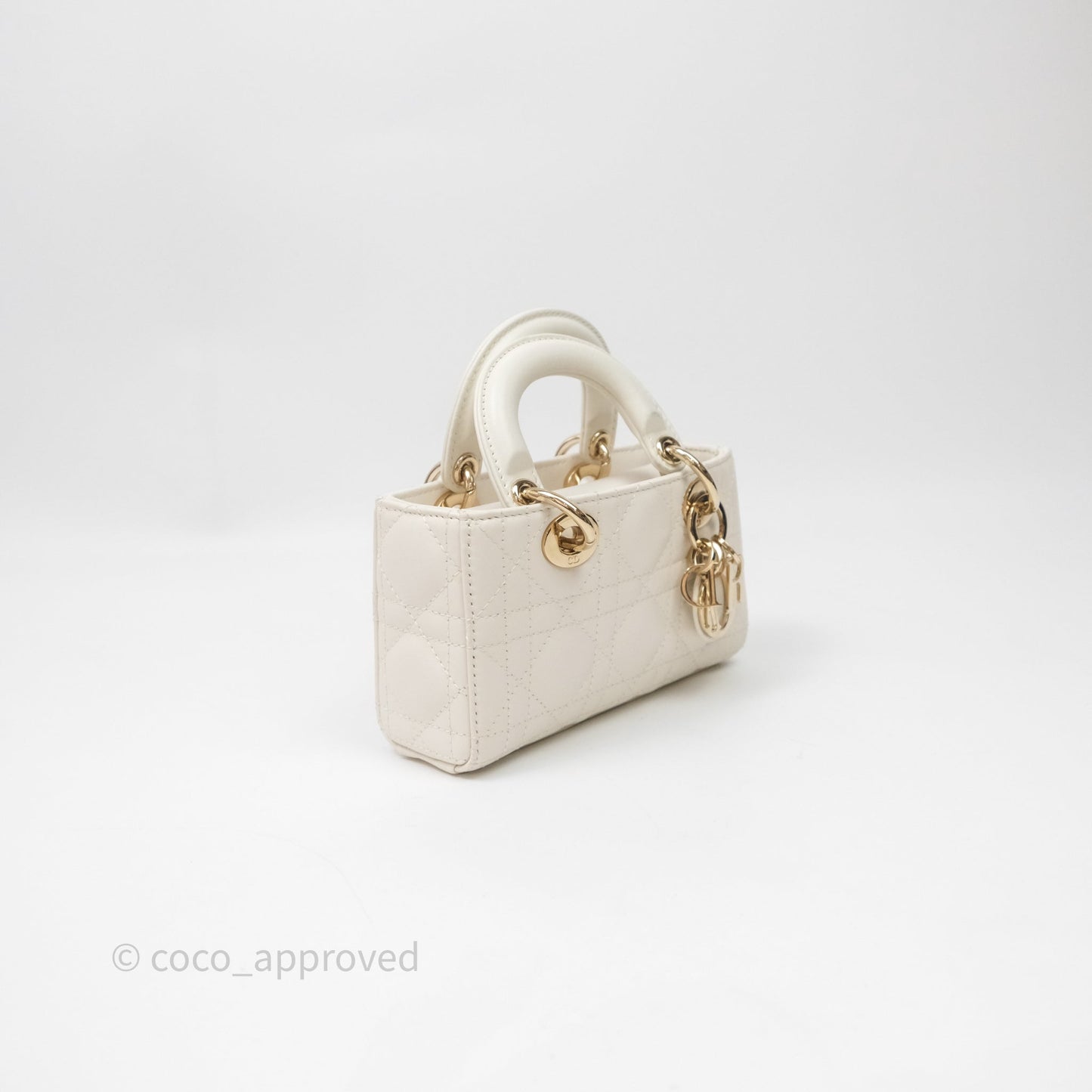 Christian Dior Micro Lady D-Joy Bag Latte Cannage Lambskin Gold Hardware
