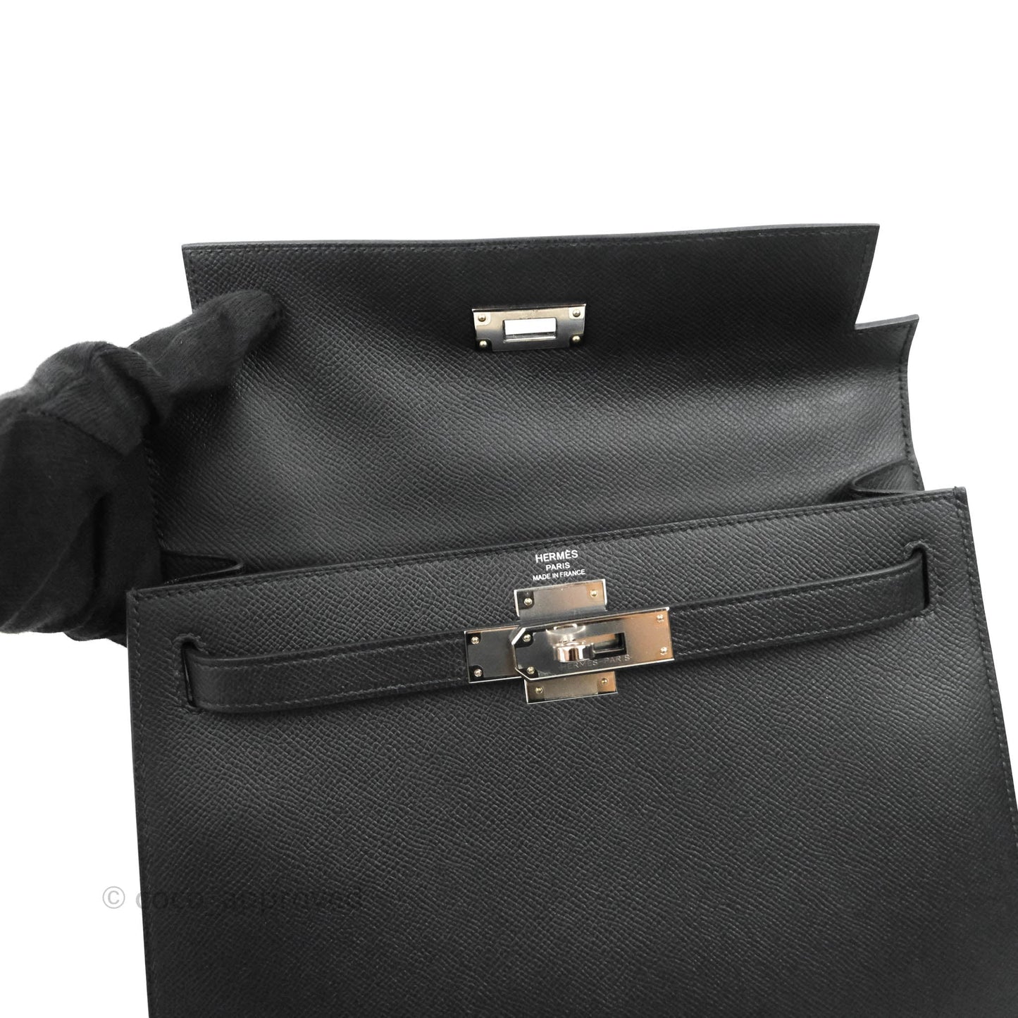 Hermès Kelly 28 Sellier Black Epsom Palladium Hardware