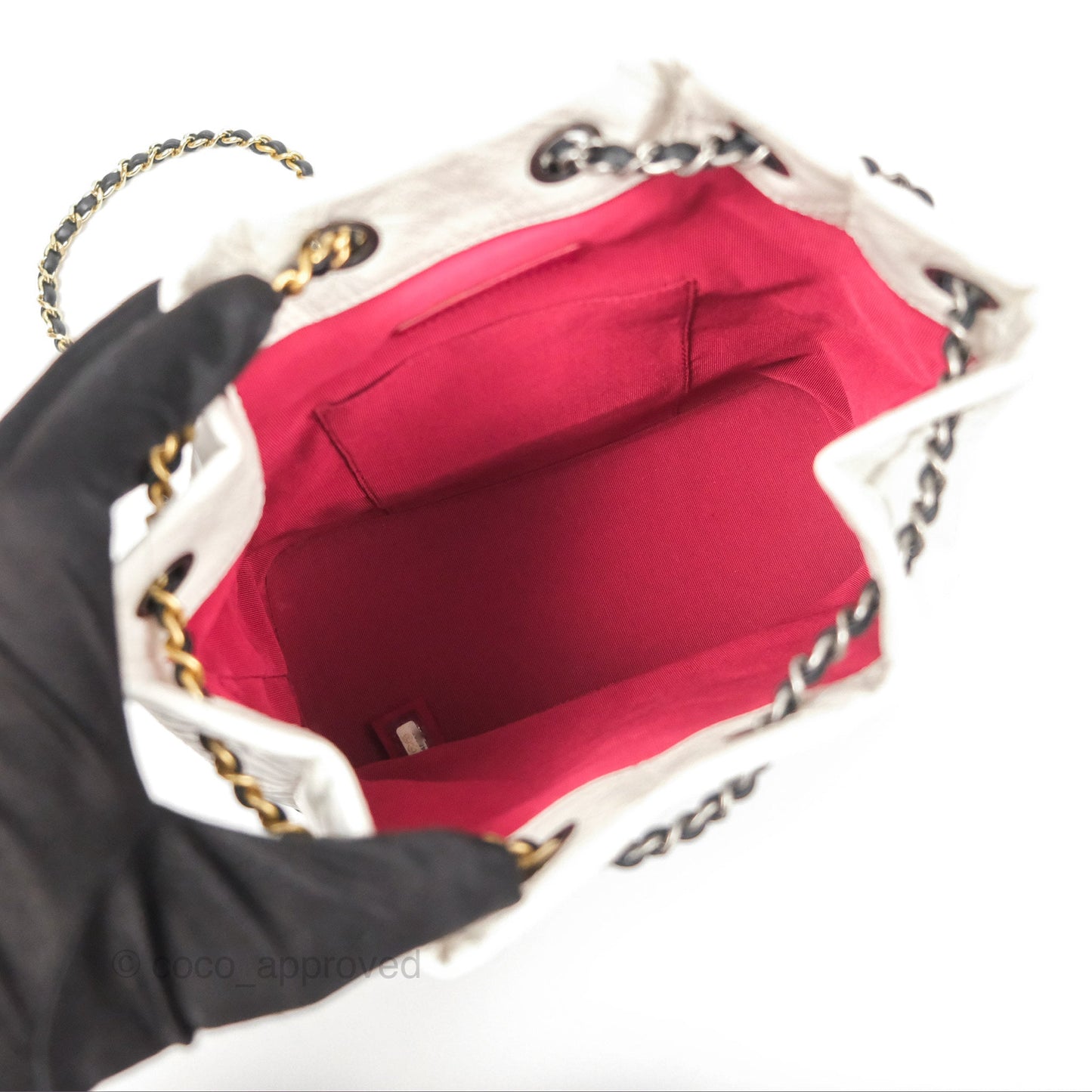 Chanel Small Gabrielle Backpack White Black Aged Calfskin