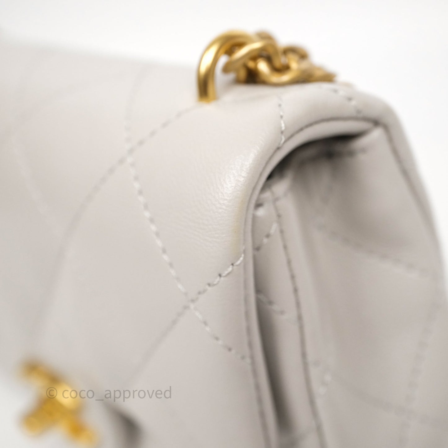 Chanel Heart Crush Mini Flap Bag Light Grey Lambskin Aged Gold Hardware 24P