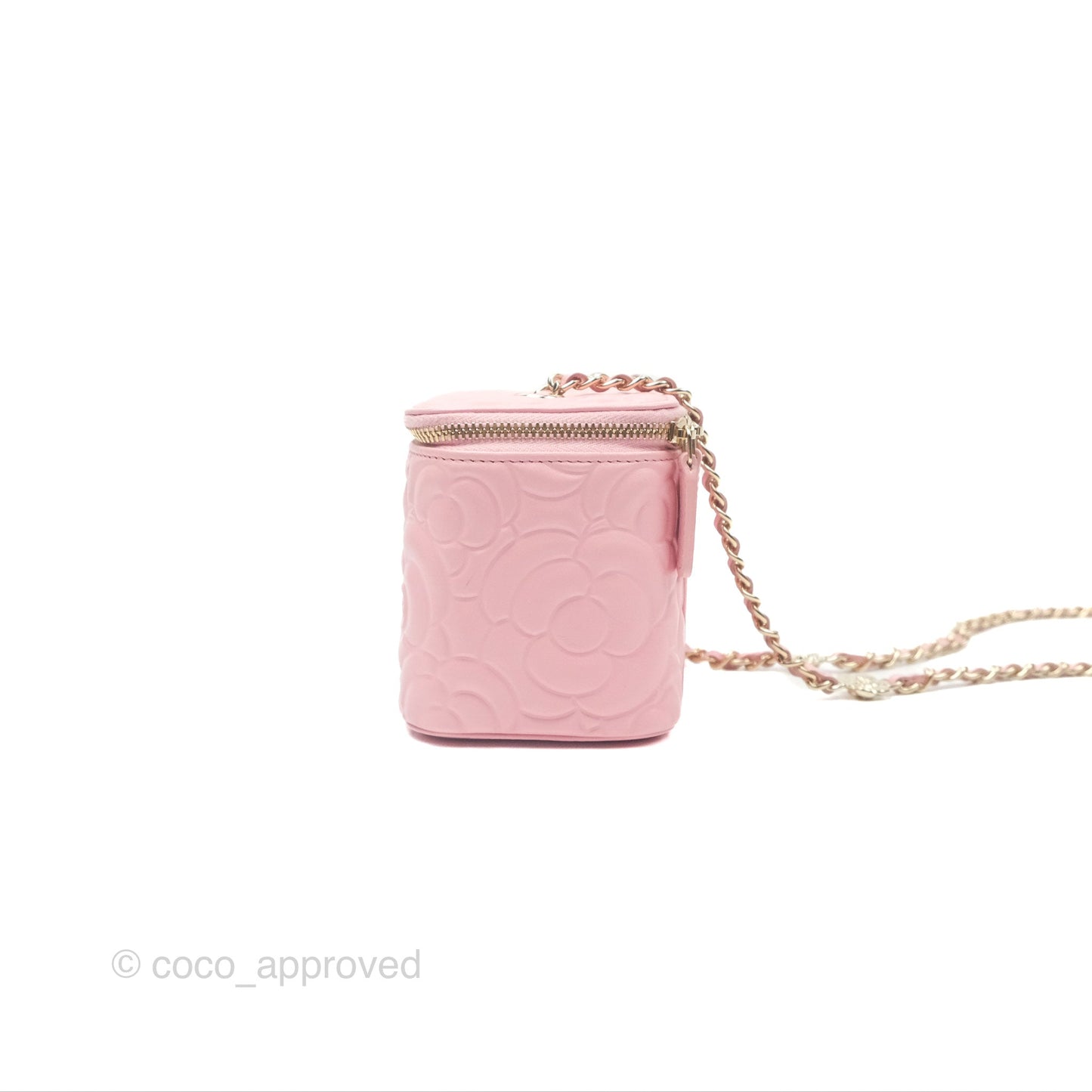 Chanel Vanity with Chain Camellia Embossed Pink Lambskin Gold Hardware