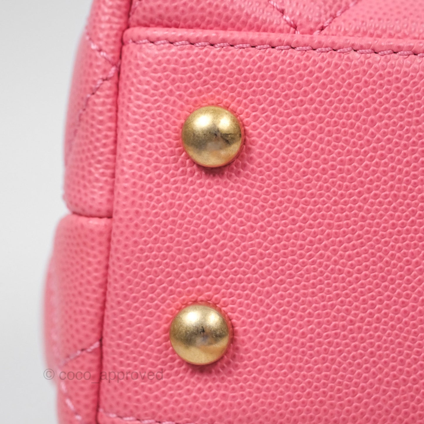 Chanel Small Coco Handle Quilted Pink Caviar Aged Gold Hardware Lizard Handle