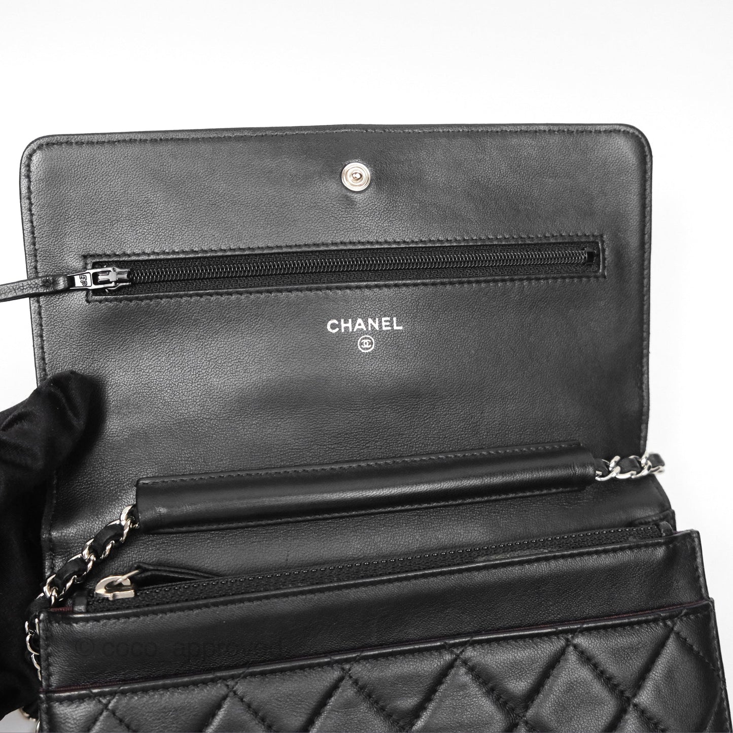Chanel Quilted Wallet on Chain WOC Black Lambskin Palladium Hardware